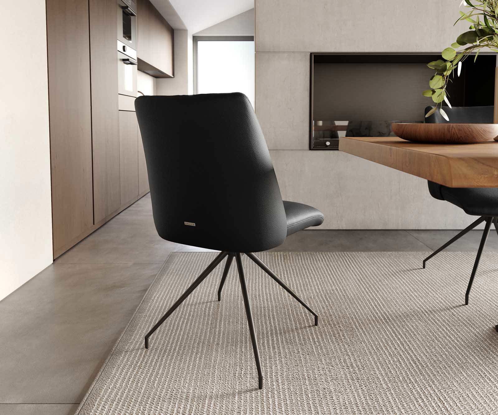Chaise-pivotante Elso-Flex cuir de vache noir pied croisé conique noir pivotement sur 180° ressorts ensachés 3
