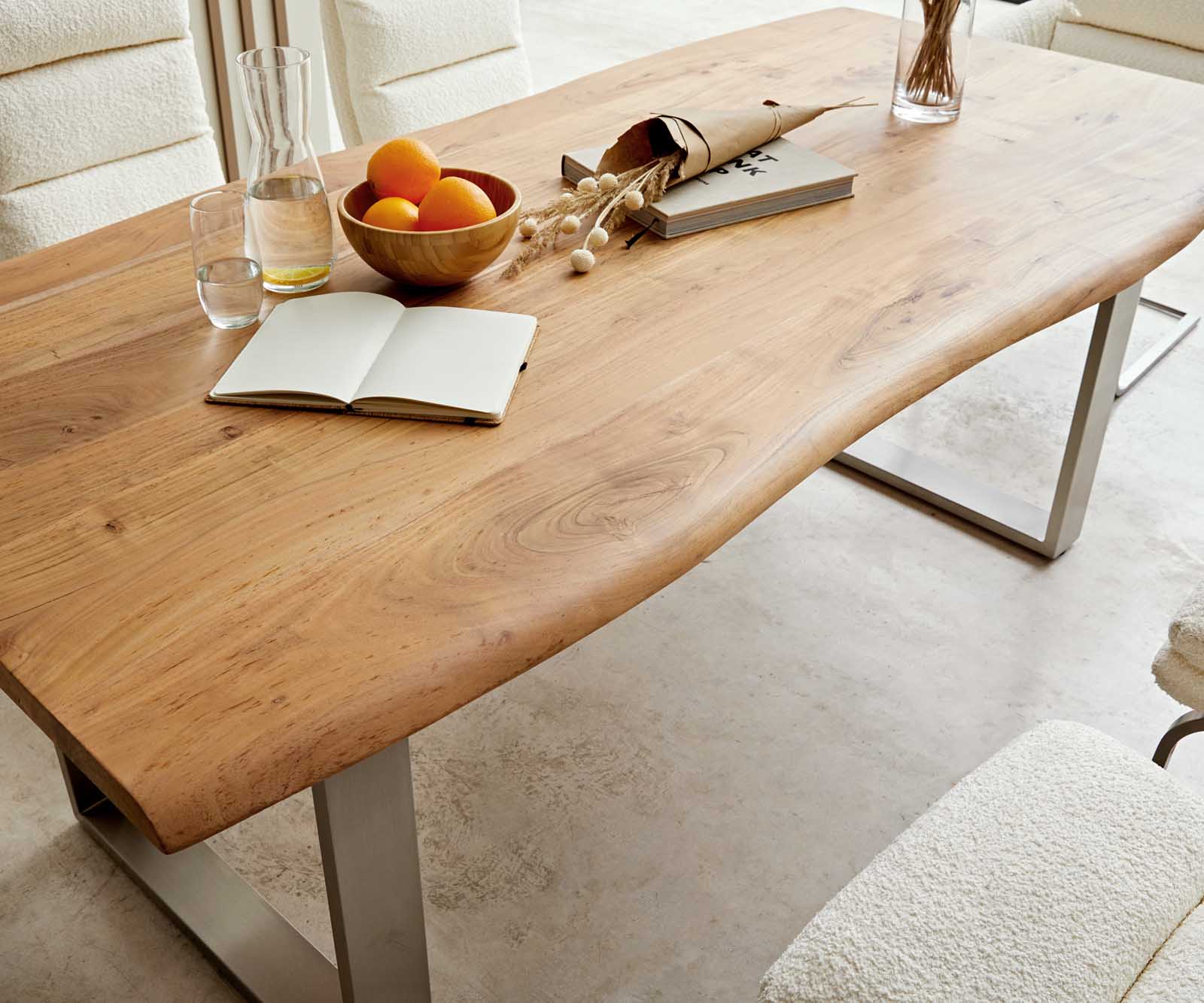 Table-à-manger Edge 200x100 acacia nature acier inoxydable mince Live-Edge 5