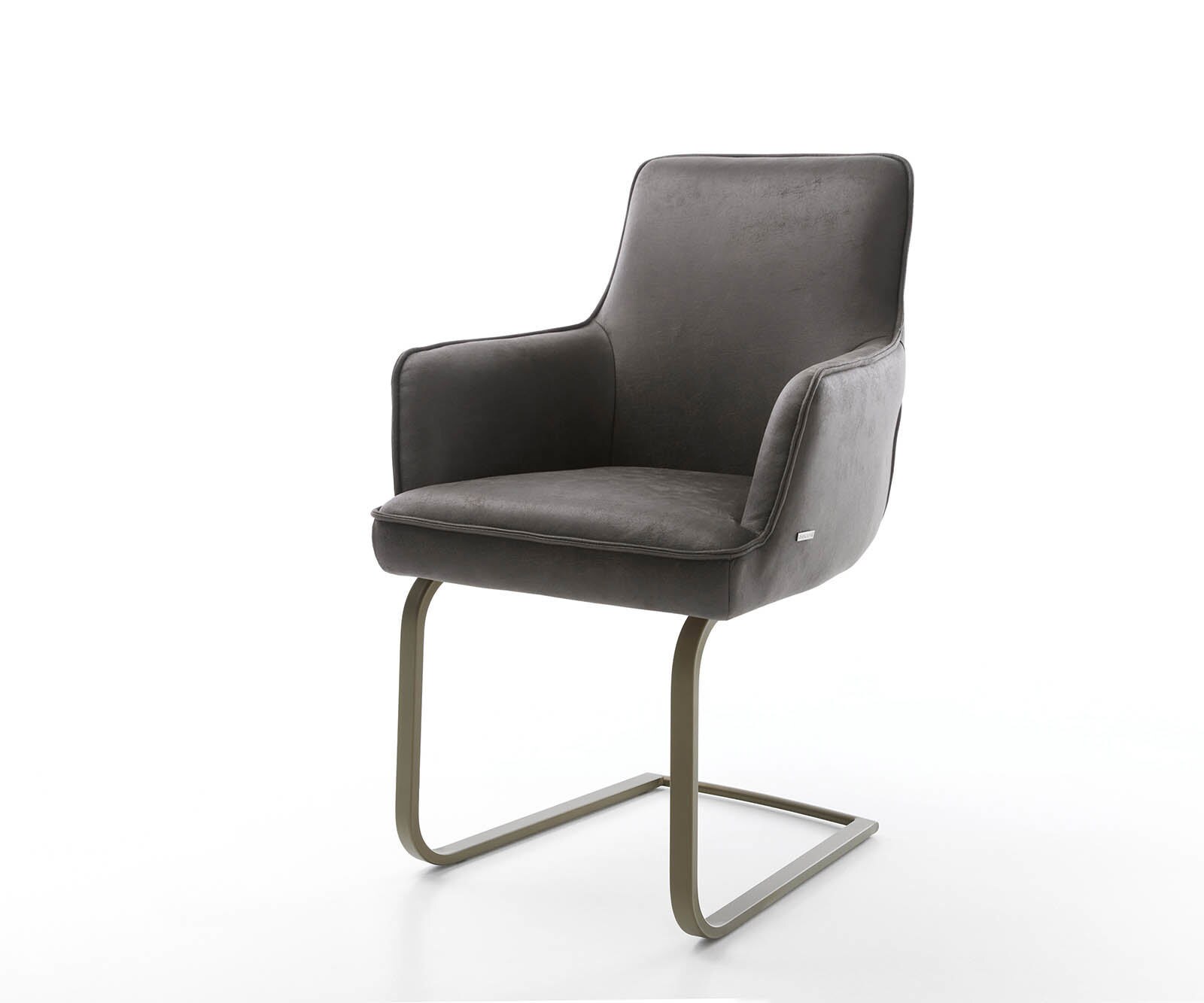 Cantilever Heira-Flex avec accoudoirs microvelours anthracite vintage pied cantilever plat aspect titane ressorts ensachés