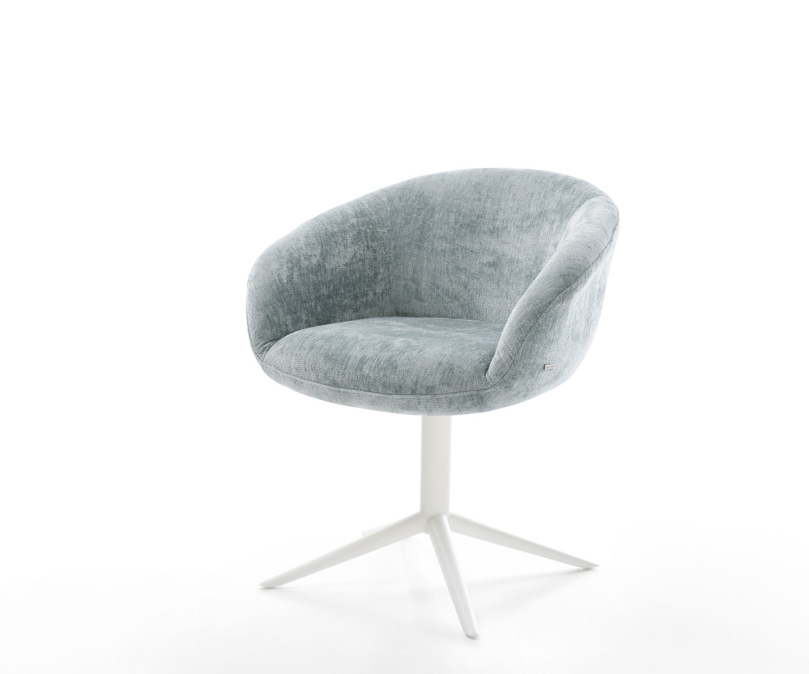 Chaise-pivotante Vinka-Flex avec accoudoirs chenille bleu pastel pied de chaise 4 branches blanc pivotement sur 360° fonction bascule ressorts ensachés Chaise-pivotante Vinka-Flex avec accoudoirs chenille bleu pastel pied de chaise 4 branches blanc pivotement sur 360° fonction bascule ressorts ensachés