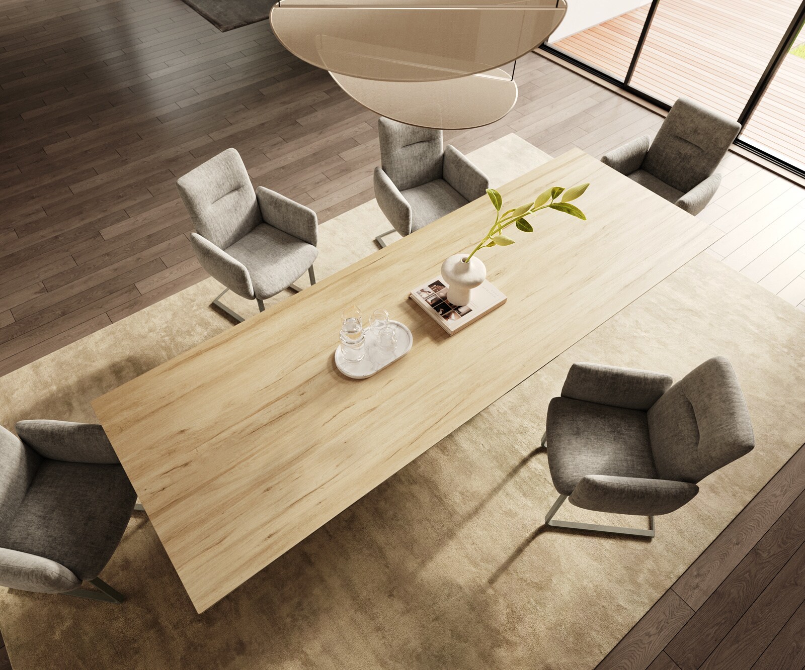 Table à manger Edge 300x100 Céramique Laminam® Sabbia Couleur chêne Troa Métal finition à effet Titane 4