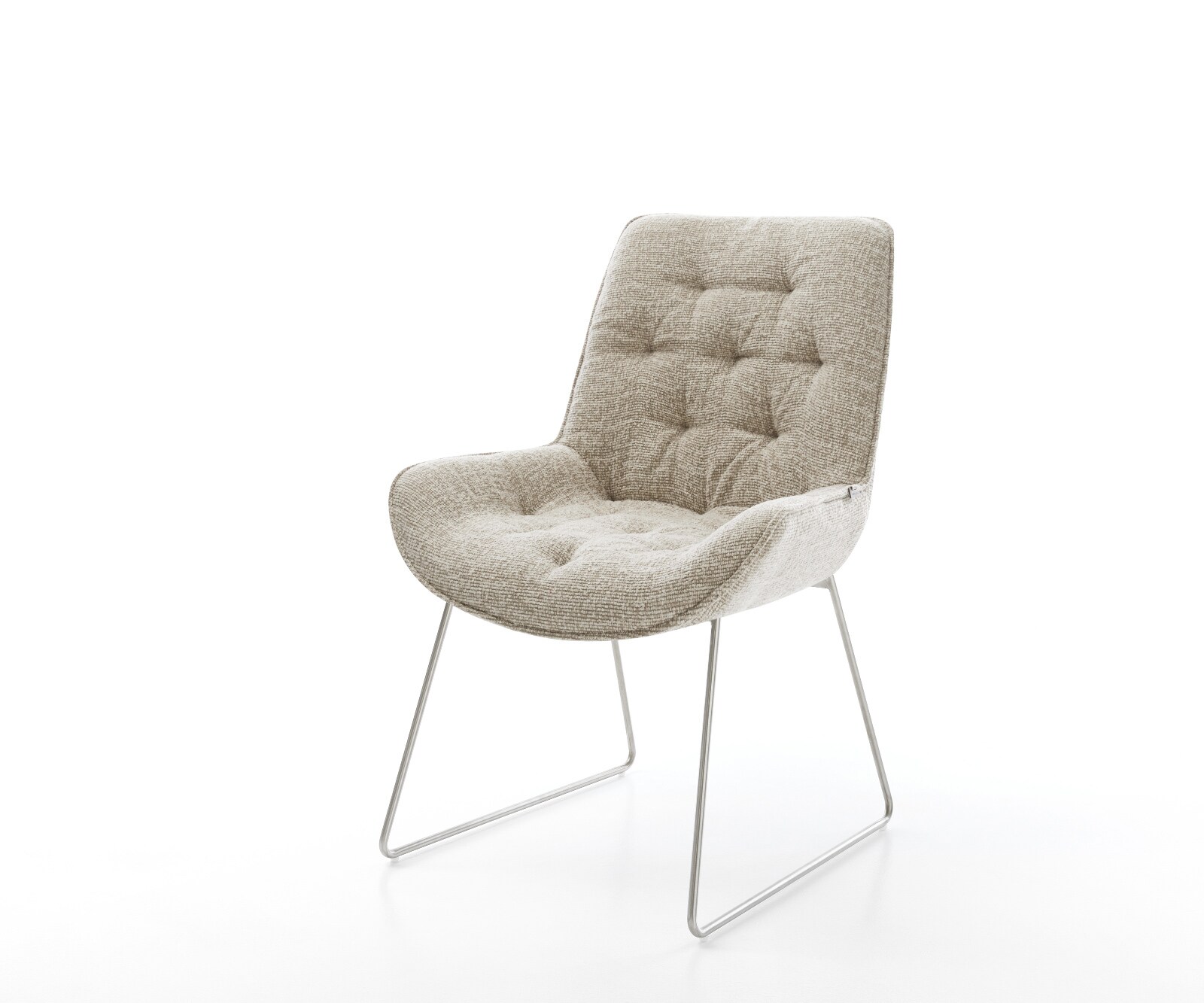 Chaise-de-salle-à-manger Taimi-Flex tissu tissé doux beige pied trapèze acier inoxydable 1