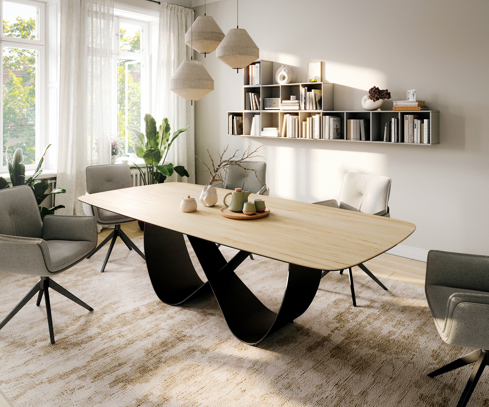 Table à manger Edge Boot 260x120 cm Céramique Laminam® Sabbia Eichefarbig Infinity Métal Noir 2