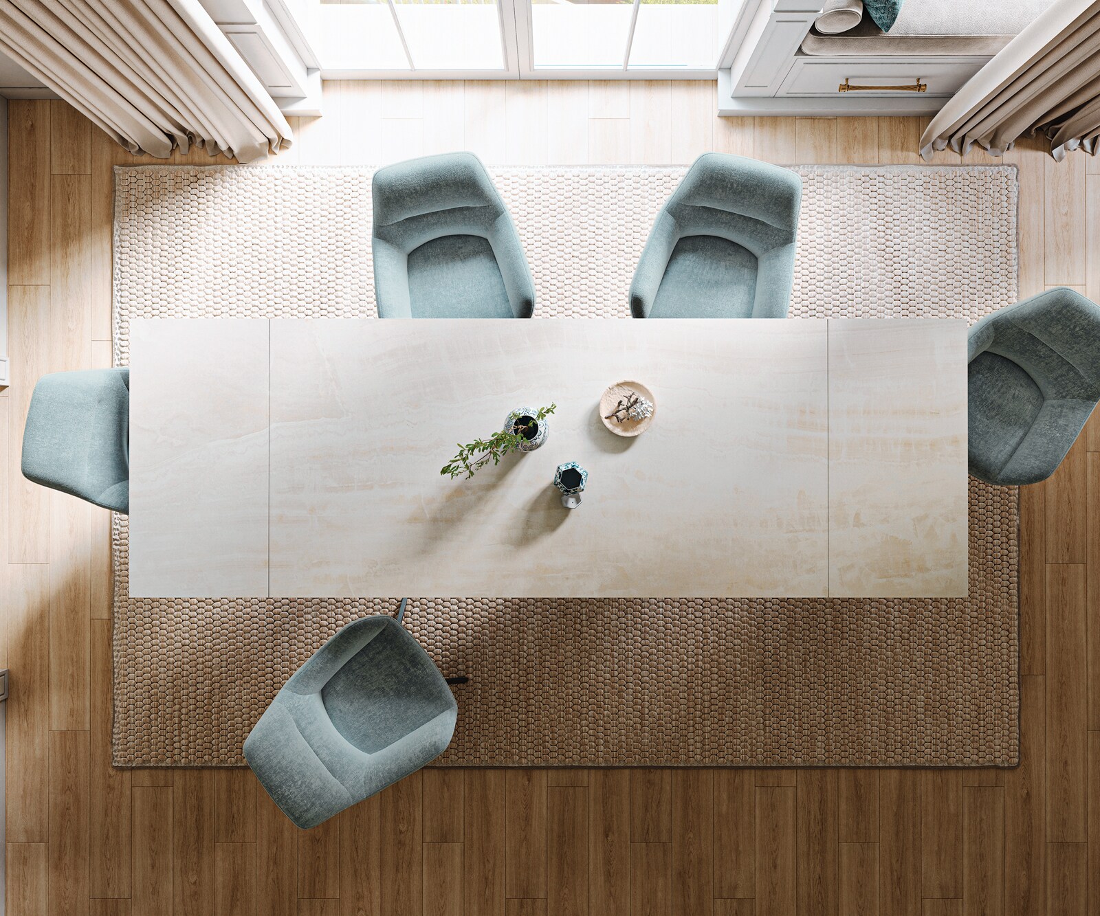 Table à manger extensible Edge 200-300x100 cm céramique Onyx Champagne piètement en W métal noir 5