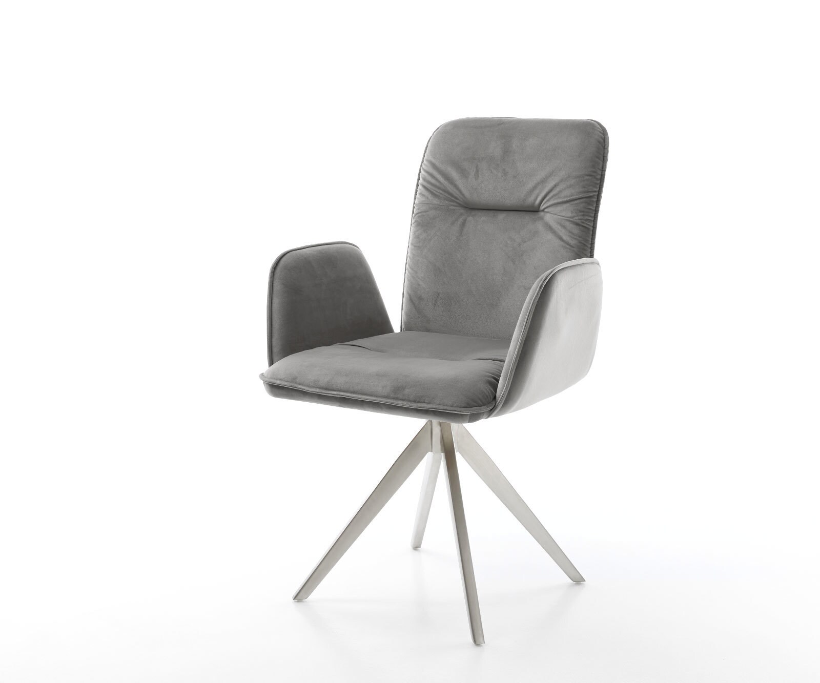 Chaise-de-salle-à-manger Vinja-Flex velours gris pied croisé angulaire acier inoxydable brossé