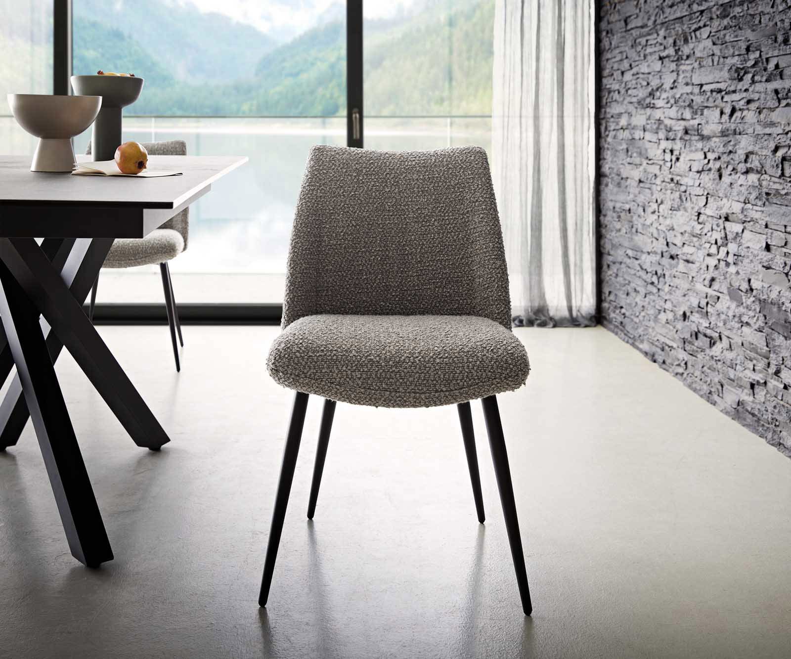 Chaise-de-salle-à-manger Elso-Flex bouclé gris argenté 4 pieds coniques noir ressorts ensachés 1 Chaise-de-salle-à-manger Elso-Flex bouclé gris argenté 4 pieds coniques noir ressorts ensachés 1