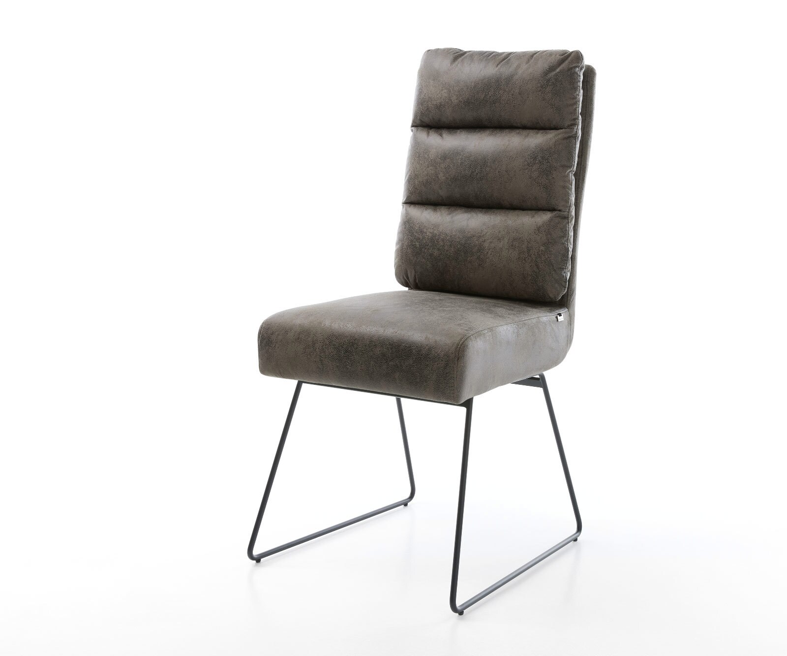 Chaise-de-salle-à-manger Pela-Flex microvelours gris antique pied trapèze noir ressorts ensachés