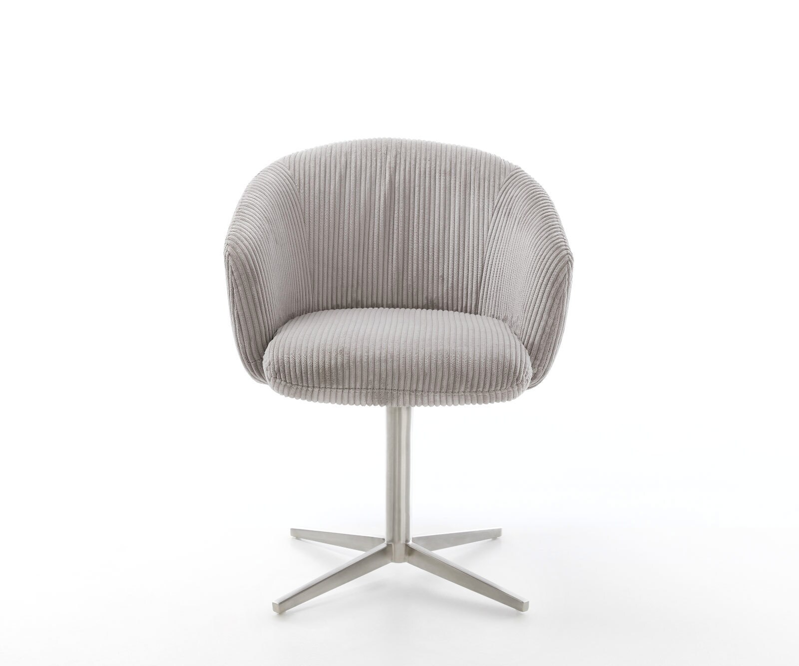 Chaise-pivotante Caja-Flex avec accoudoirs côtelé gris argenté pied de chaise 4 branches acier inoxydable brossé pivotement sur 360° ressorts ensachés 2