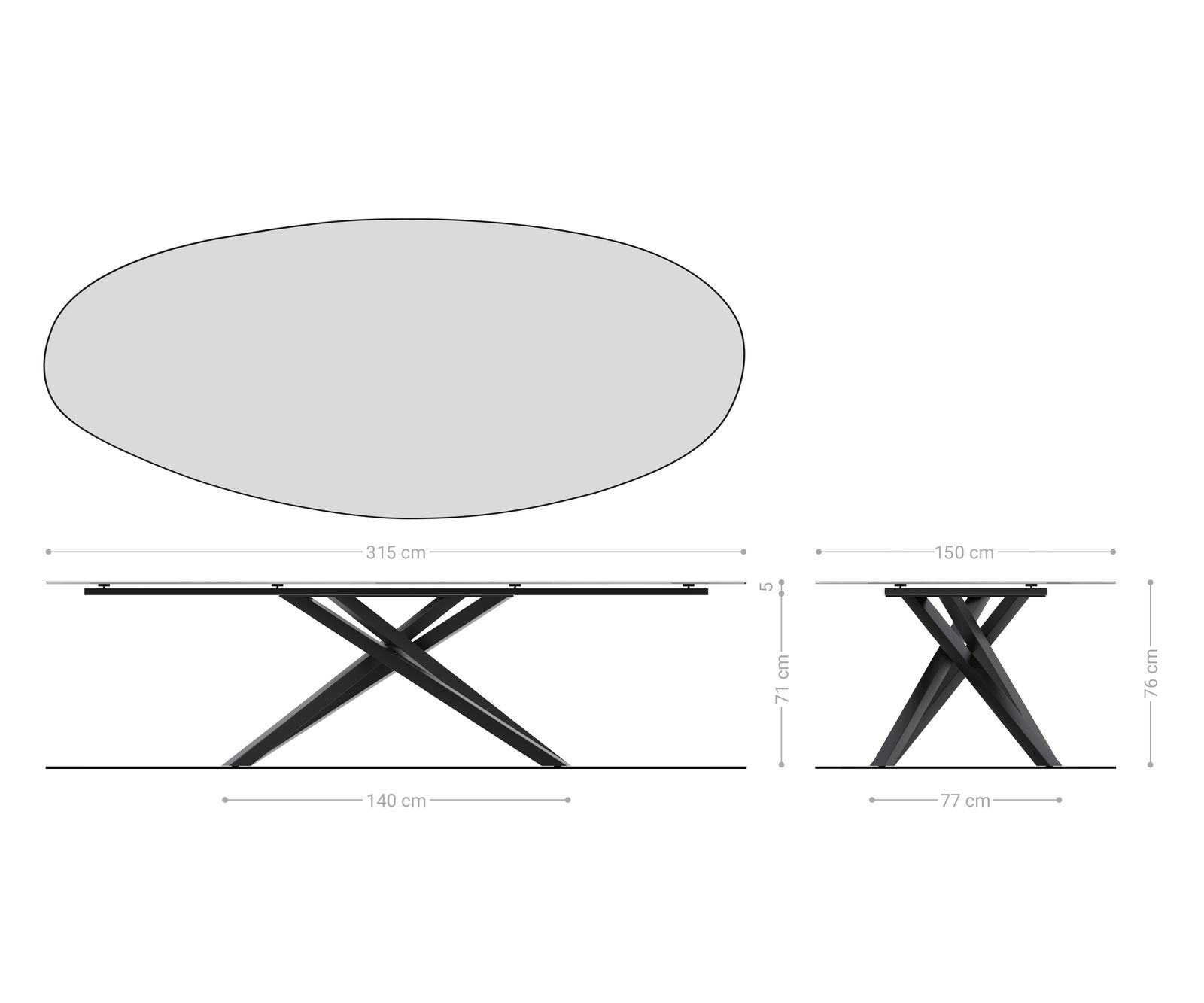 Table à manger Edge Oval 315x150 cm Céramique Iris FMG Onice Oro piètement en croix Rectangle Acier inoxydable 8