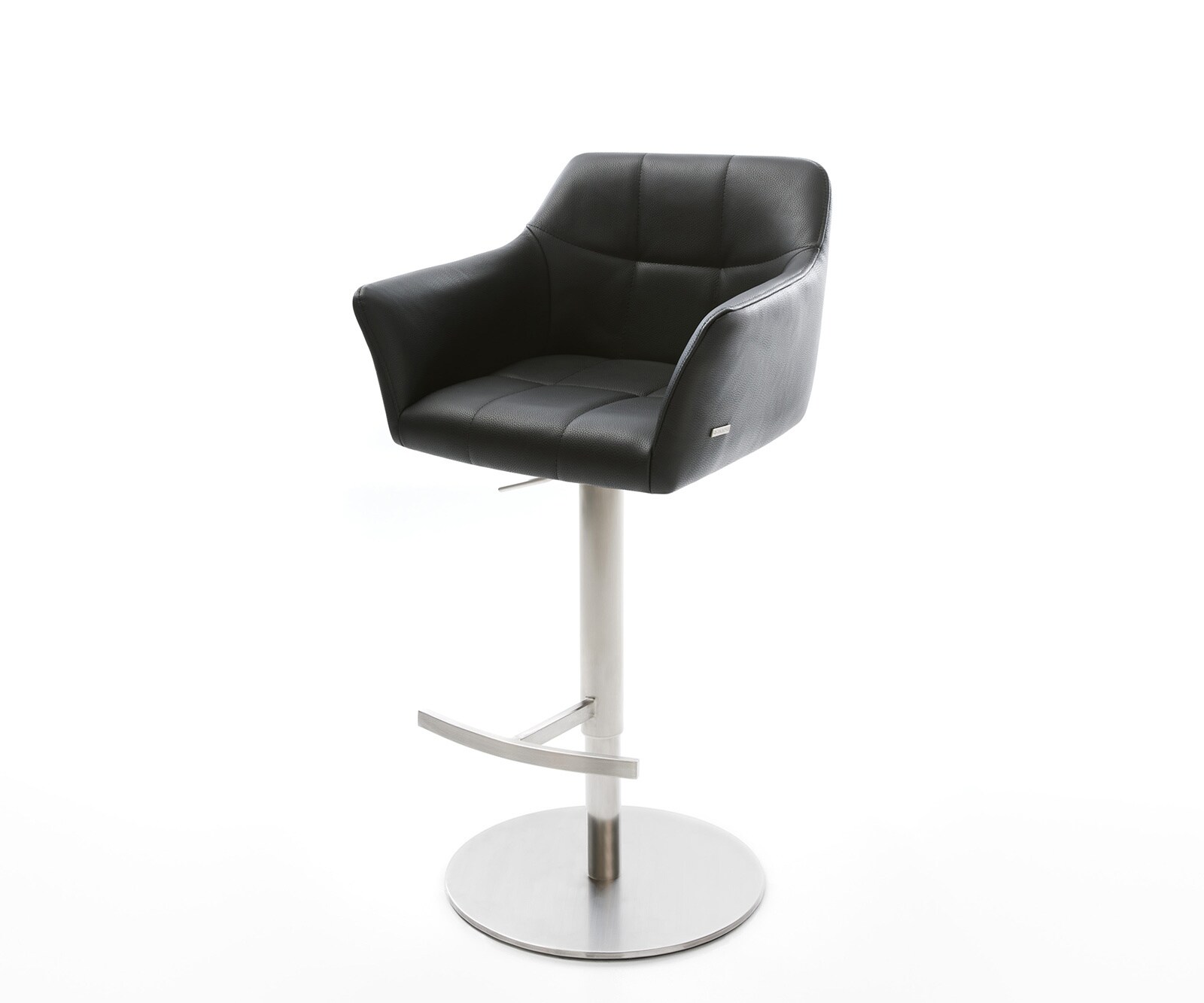 Chaise-de-bar Yulo-Flex cuir véritable noir pied pivotant réglable en hauteur acier inoxydable