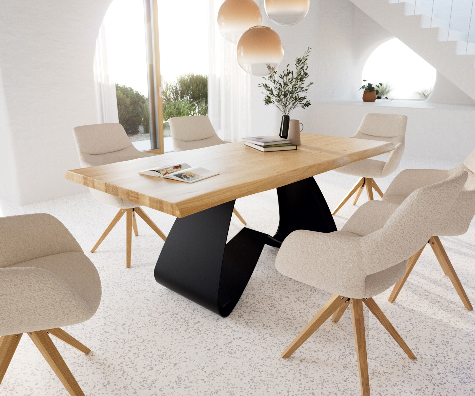 Table à manger Edge 200x100 Chêne Nature Cadre en W Métal Noir Live-Edge 4