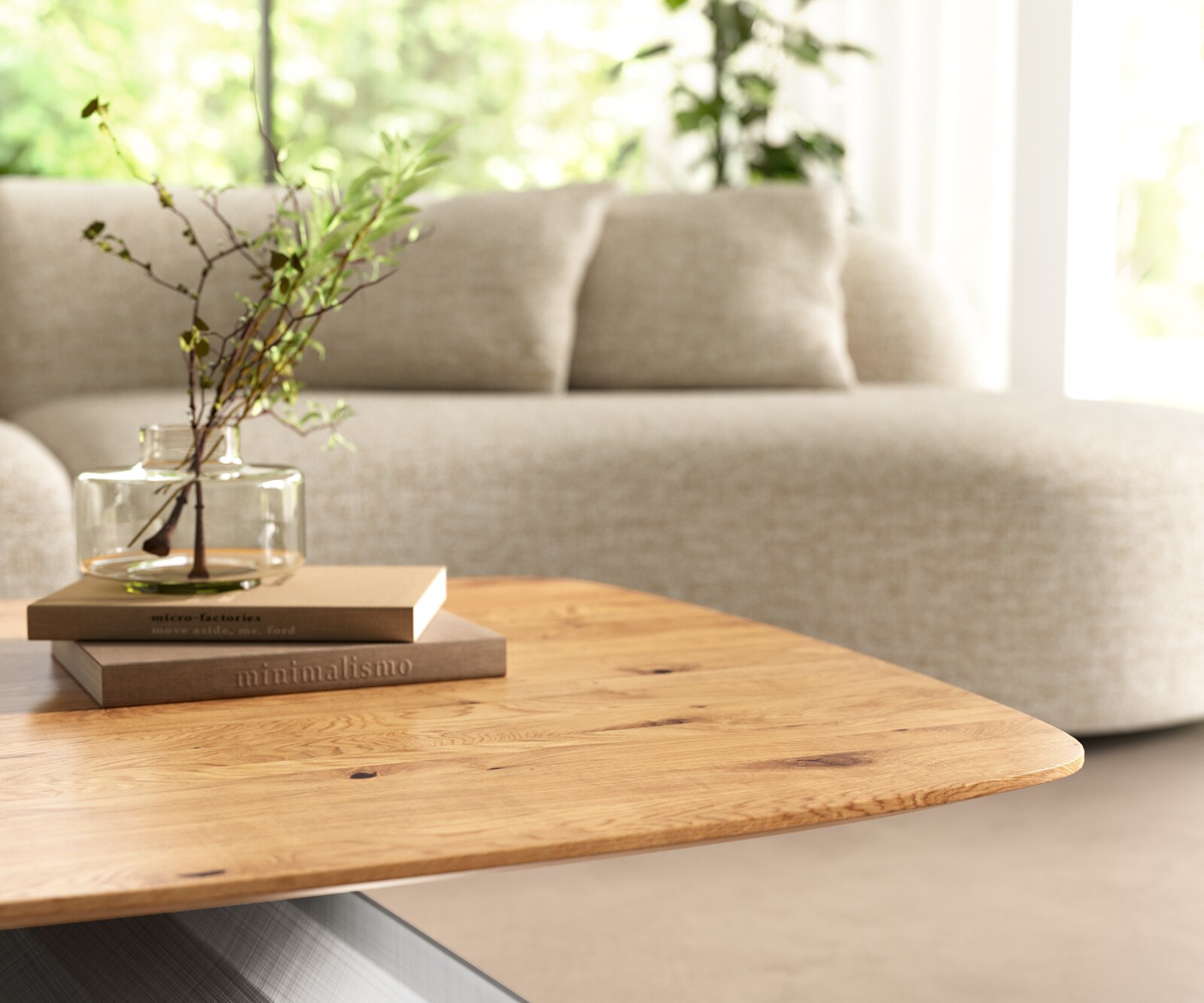 Table basse Edge Boot 90x90 cm chêne naturel bord suisse Parabi argent métallique 5