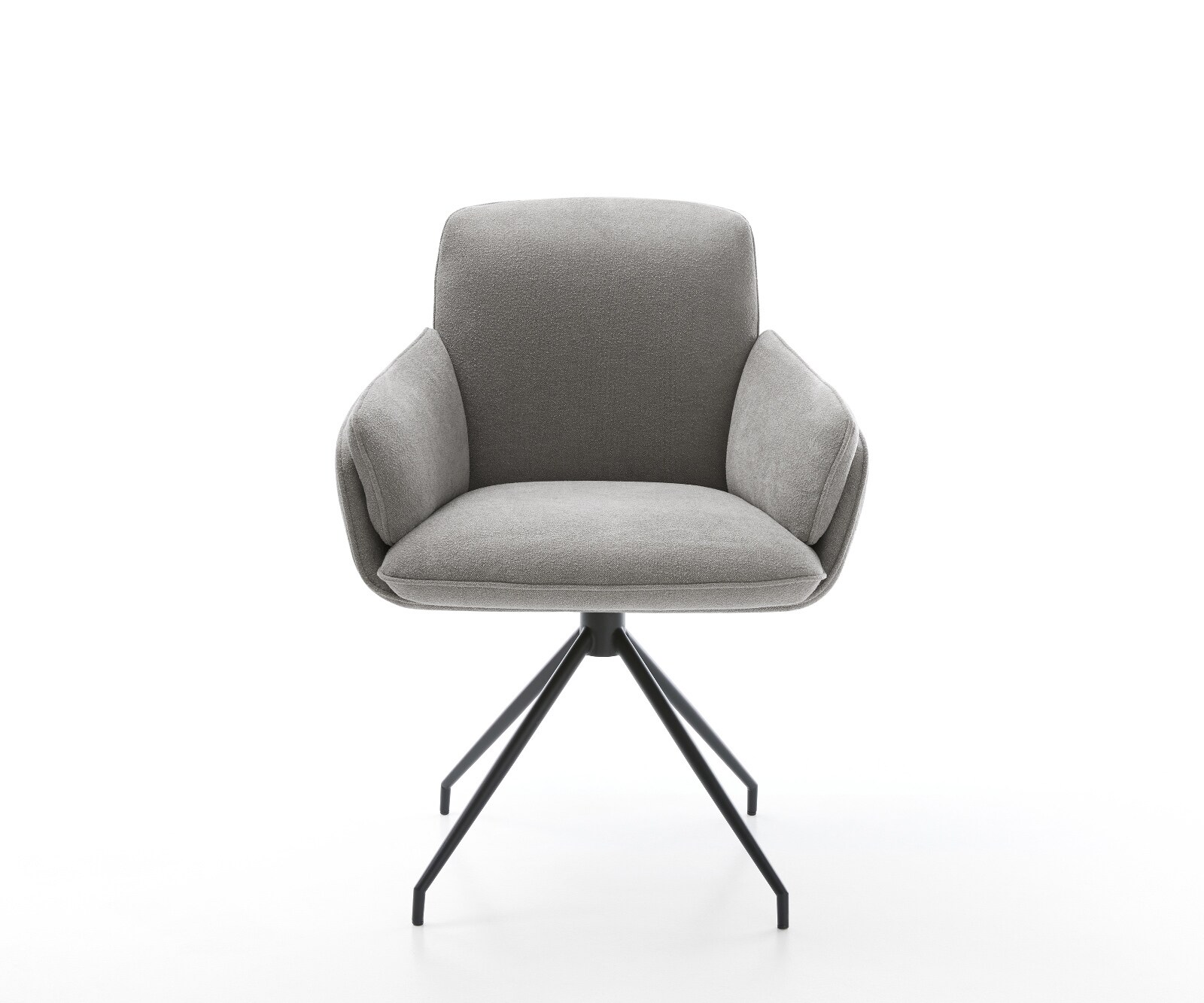 Chaise-de-salle-à-manger Luan-Flex avec accoudoirs tissu structuré doux gris pied croisé conique noir 1