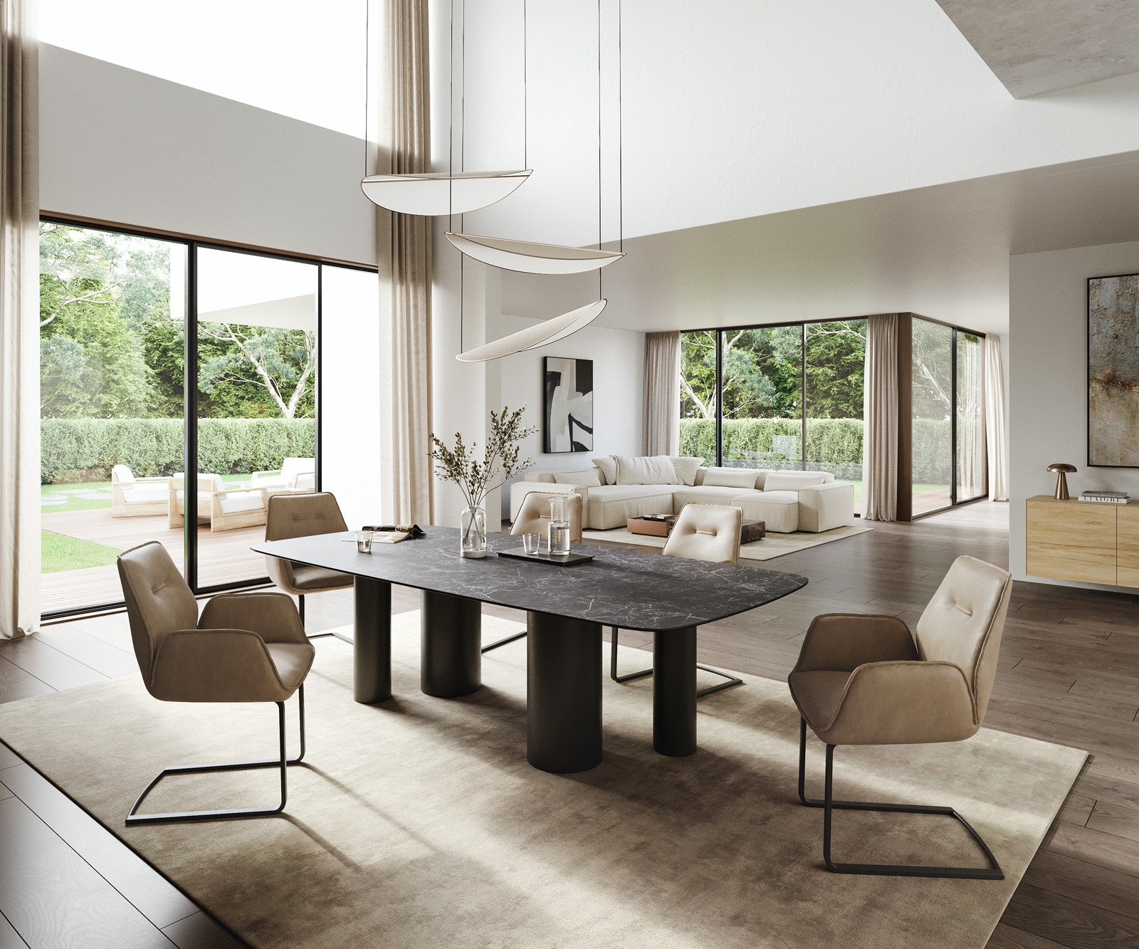 Table à manger Edge Boot 260x120 cm Céramique Laminam® Nero Greco Anthracite Pilier Métal Noir 6