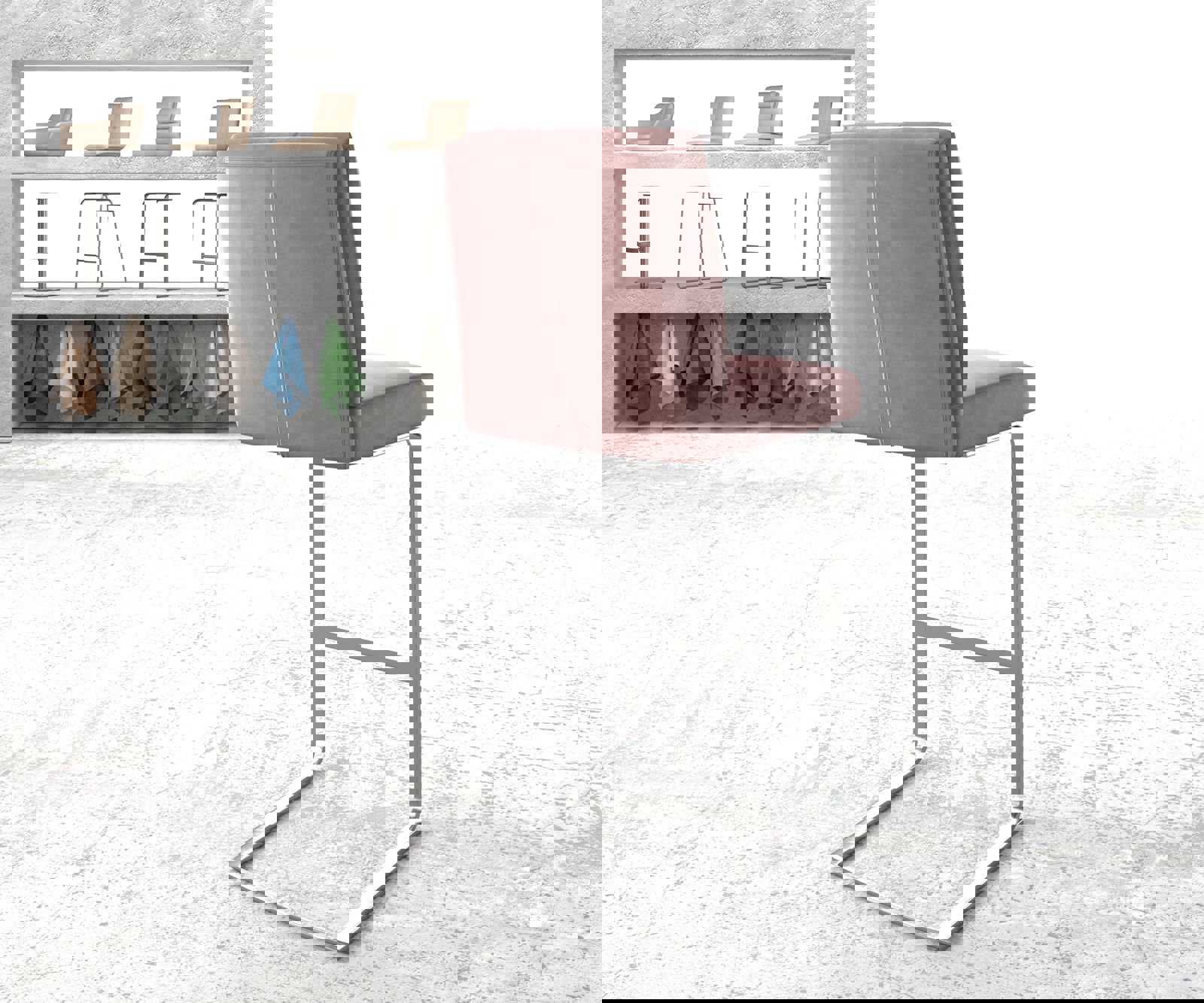 Chaise-de-bar Pela-Flex velours rosé chaise cantilever acier plat inoxydable 2