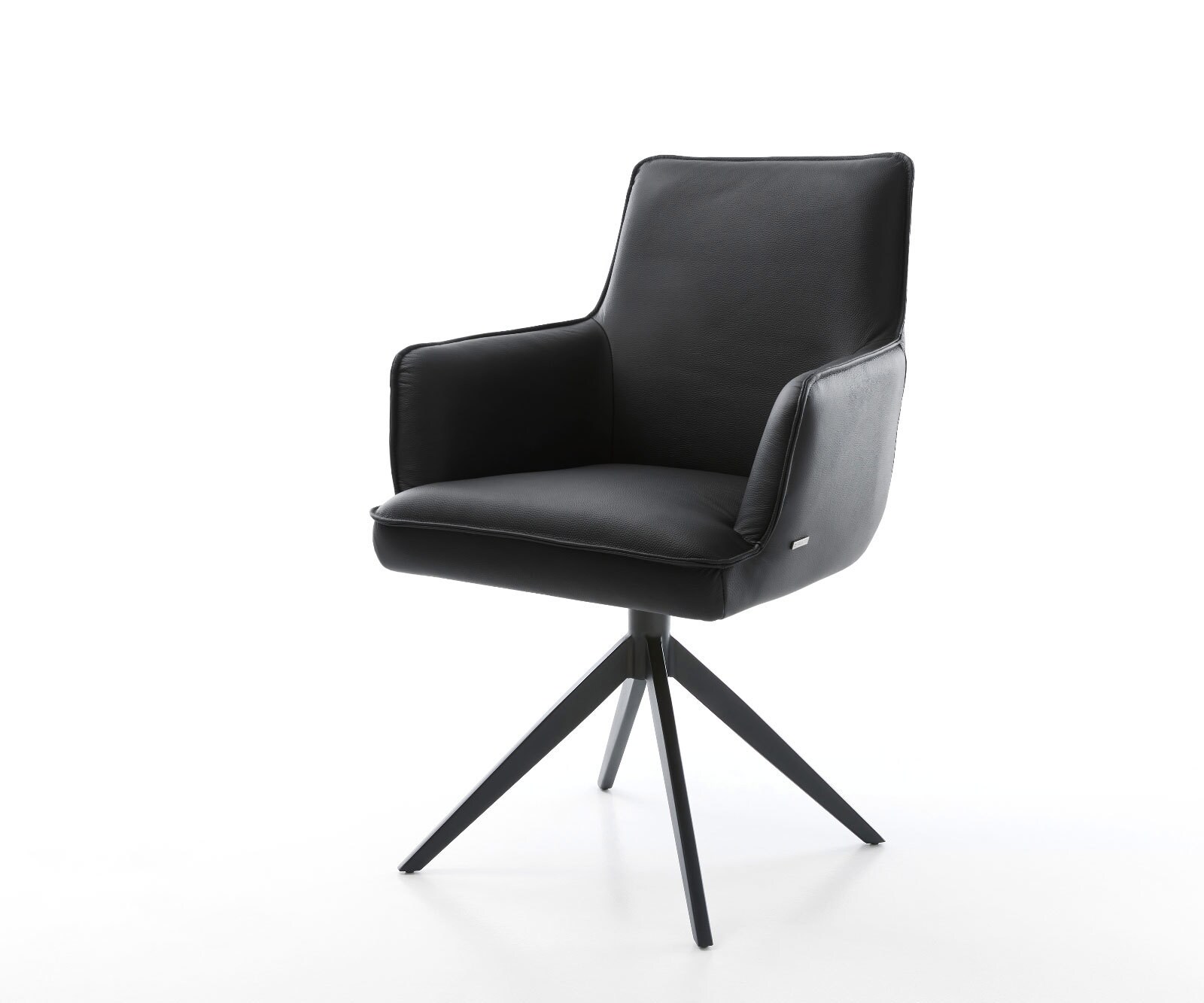 Chaise-pivotante Heira-Flex cuir de vache noir pied croisé large noir pivotement sur 360° fonction bascule ressorts ensachés