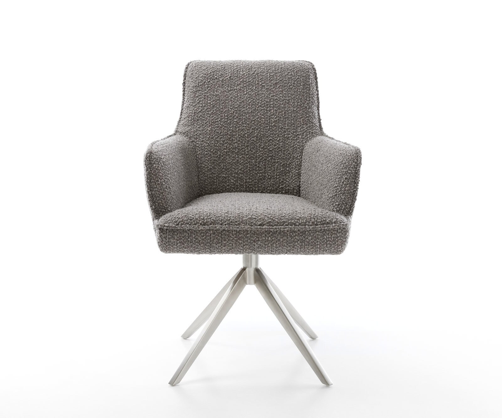 Chaise-pivotante Heira-Flex bouclé gris argenté pied croisé large acier inoxydable brossé pivotement sur 360° fonction bascule ressorts ensachés 1