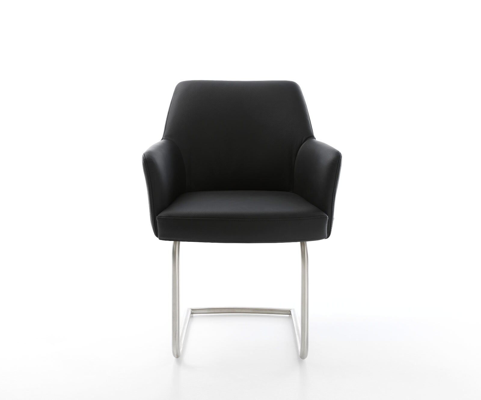 Cantilever Xana-Flex avec accoudoirs cuir de vache noir pied cantilever rond acier inoxydable brossé ressorts ensachés 2