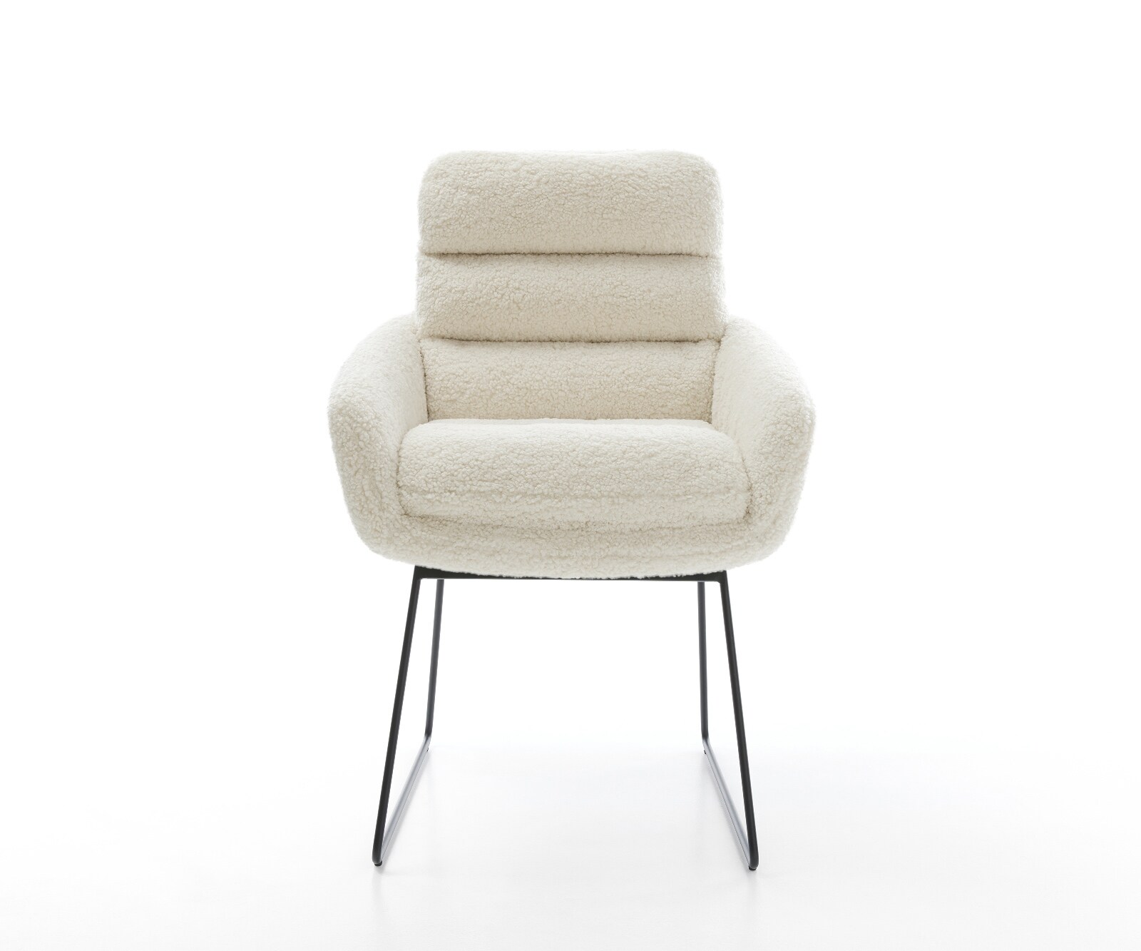 Chaise-de-salle-à-manger Abelia-Flex avec accoudoirs tissu teddy beige pied trapèze noir 1