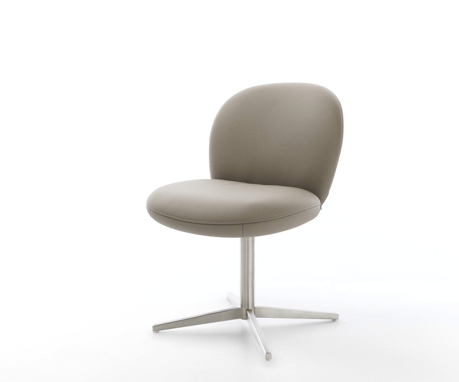 Chaise-pivotante Nube-Flex cuir de vache couleur boue pied de chaise 4 branches acier inoxydable brossé pivotement sur 360° ressorts ensachés Chaise-pivotante Nube-Flex cuir de vache couleur boue pied de chaise 4 branches acier inoxydable brossé pivotement sur 360° ressorts ensachés