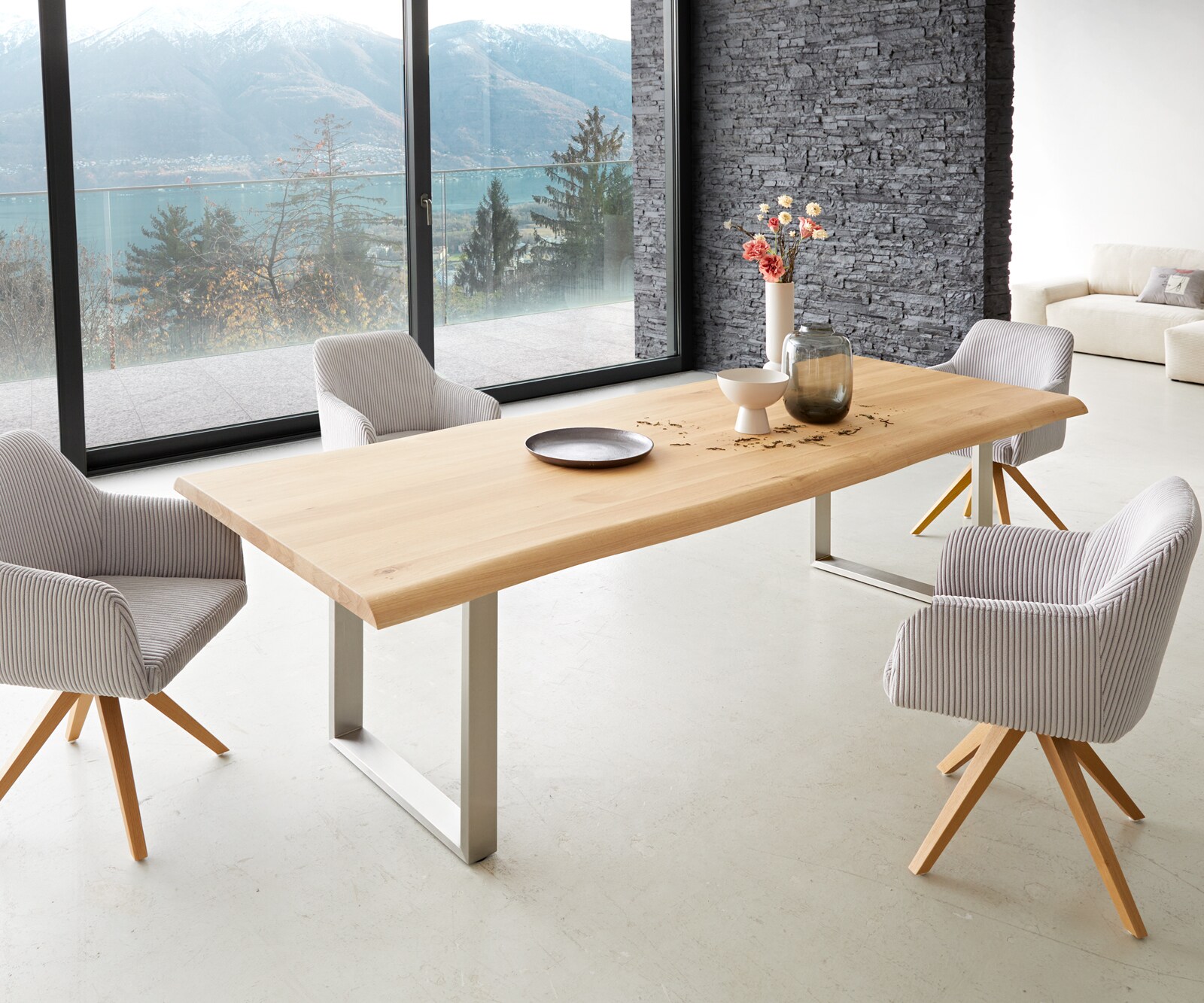 Table à manger Edge 260x100 chêne nature acier inoxydable mince Live-Edge 6