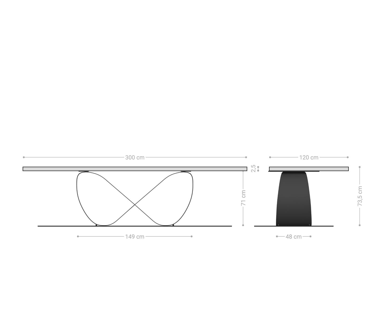 Table à manger Edge 200-300x100 cm Céramique Minas Melange Blanc-Beige Infinity Métal Noir extensible 6