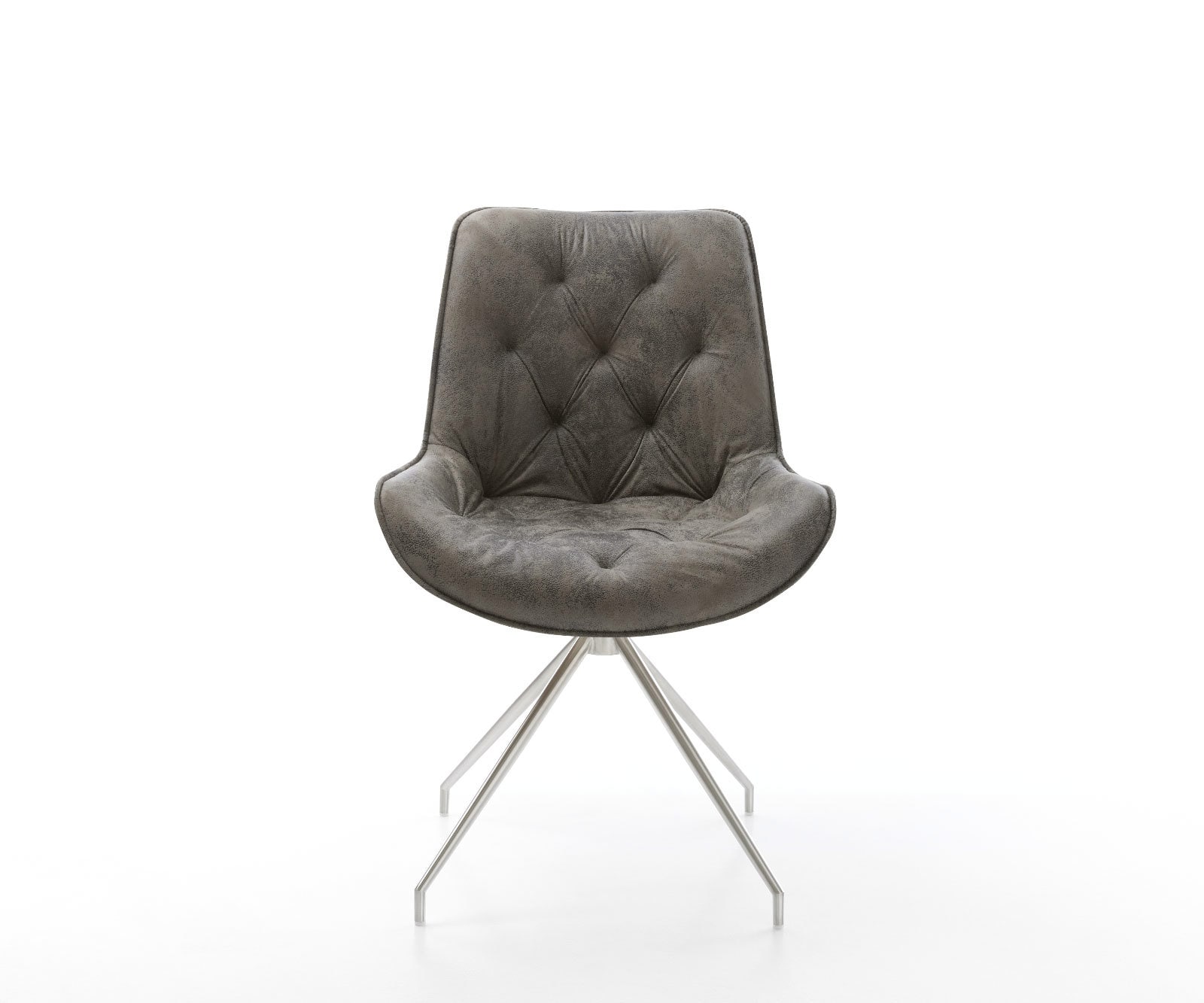 Chaise-de-salle-à-manger Taimi-Flex microvelours gris antique pied croisé conique acier inoxydable brossé 2 Chaise-de-salle-à-manger Taimi-Flex microvelours gris antique pied croisé conique acier inoxydable brossé 2