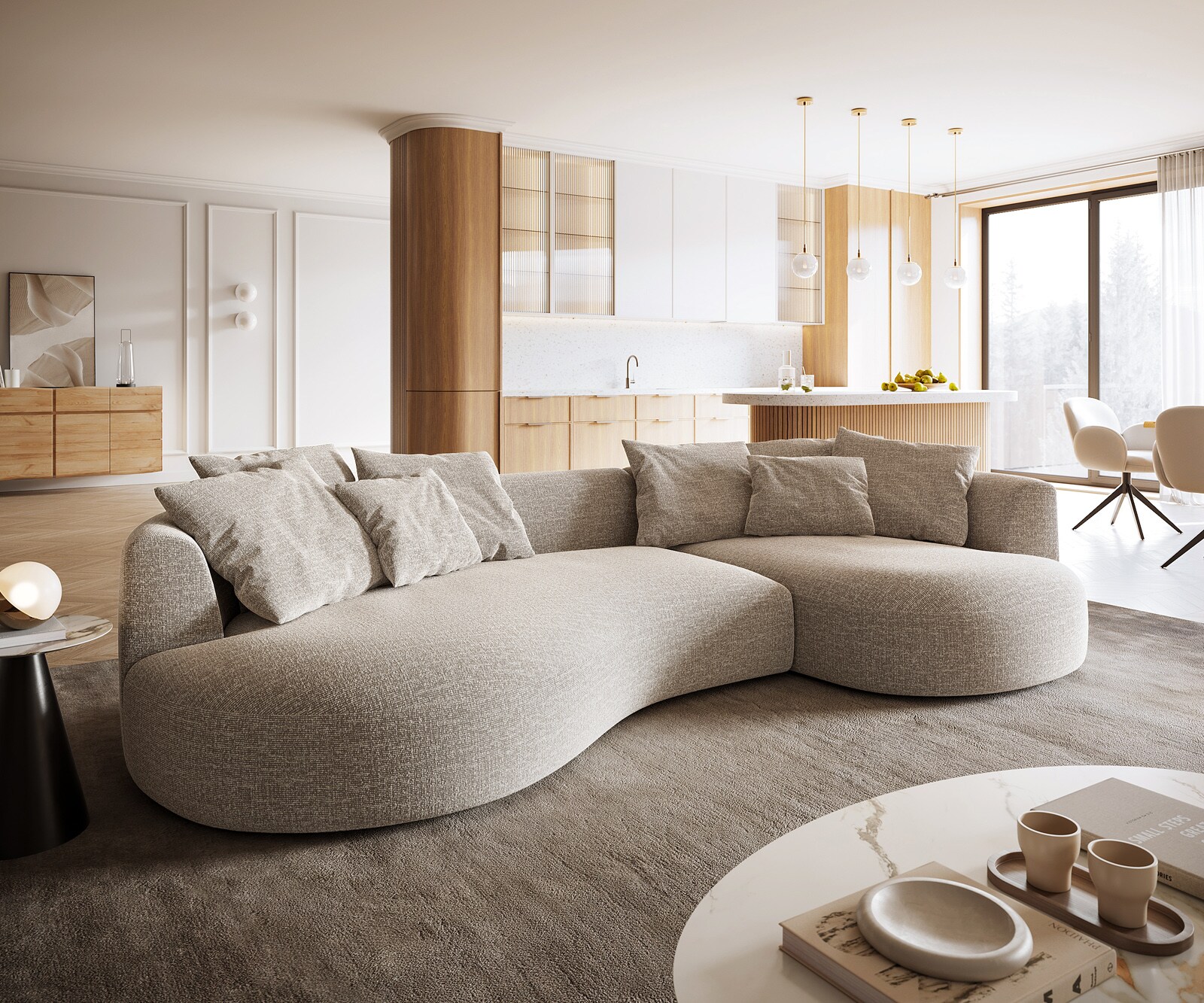 Grand-canapé Edina 330 x 170 cm Tissu tissé Soft Beige