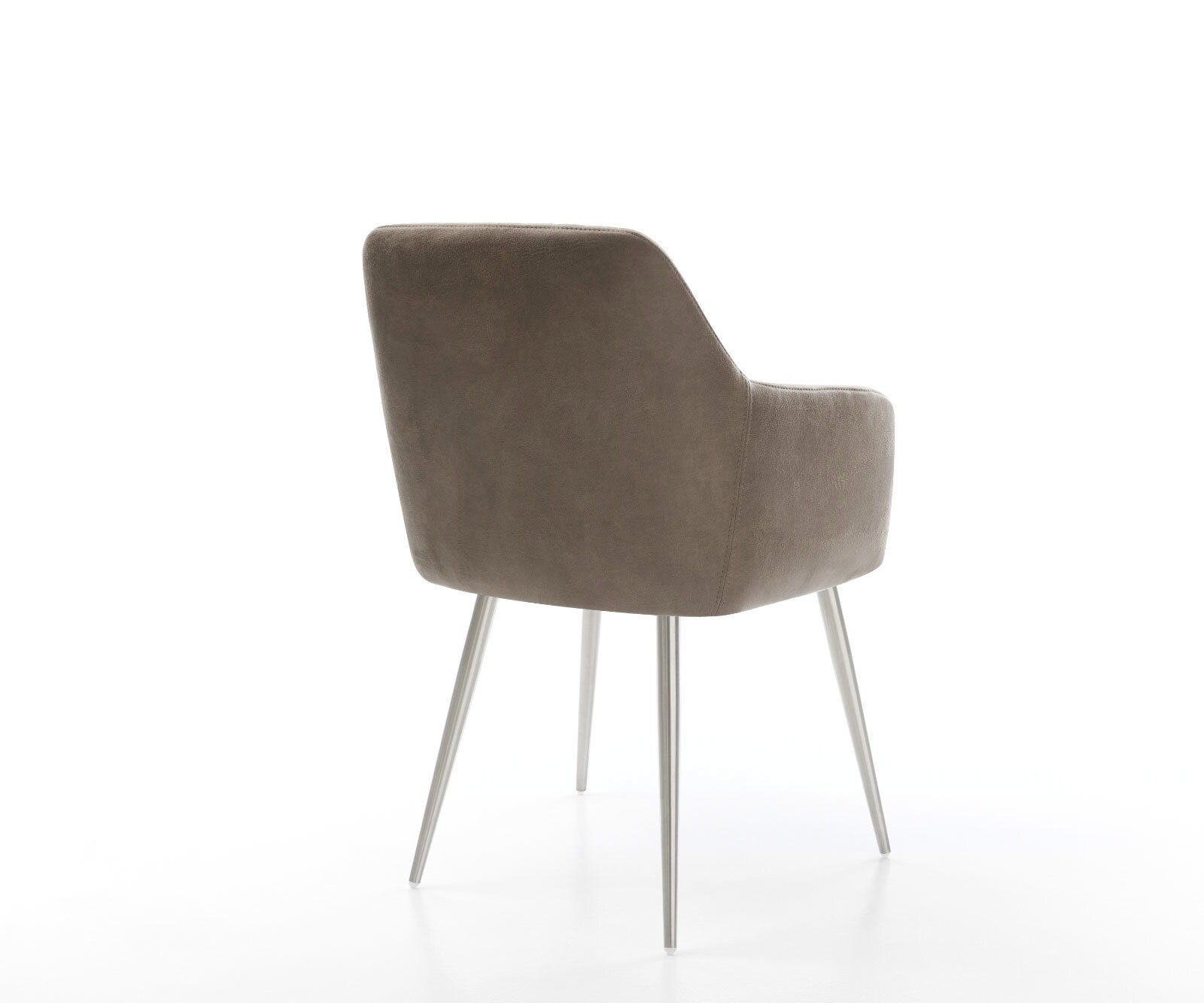 Chaise-de-salle-à-manger Greg-Flex microvelours taupe vintage 4 pieds coniques acier inoxydable brossé ressorts ensachés 4