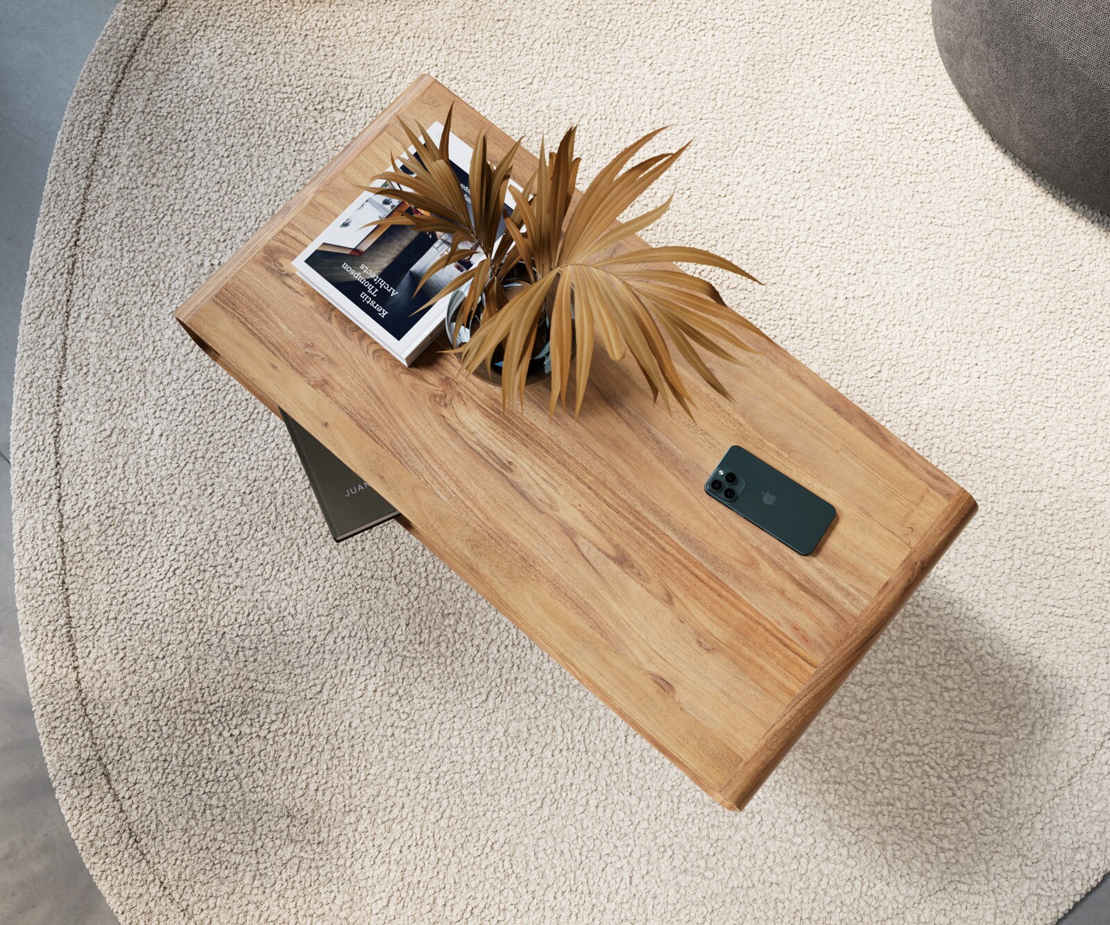 
Table basse Anaya 100x50 cm acacia naturel 1 compartiment pied en L inoxydable 3