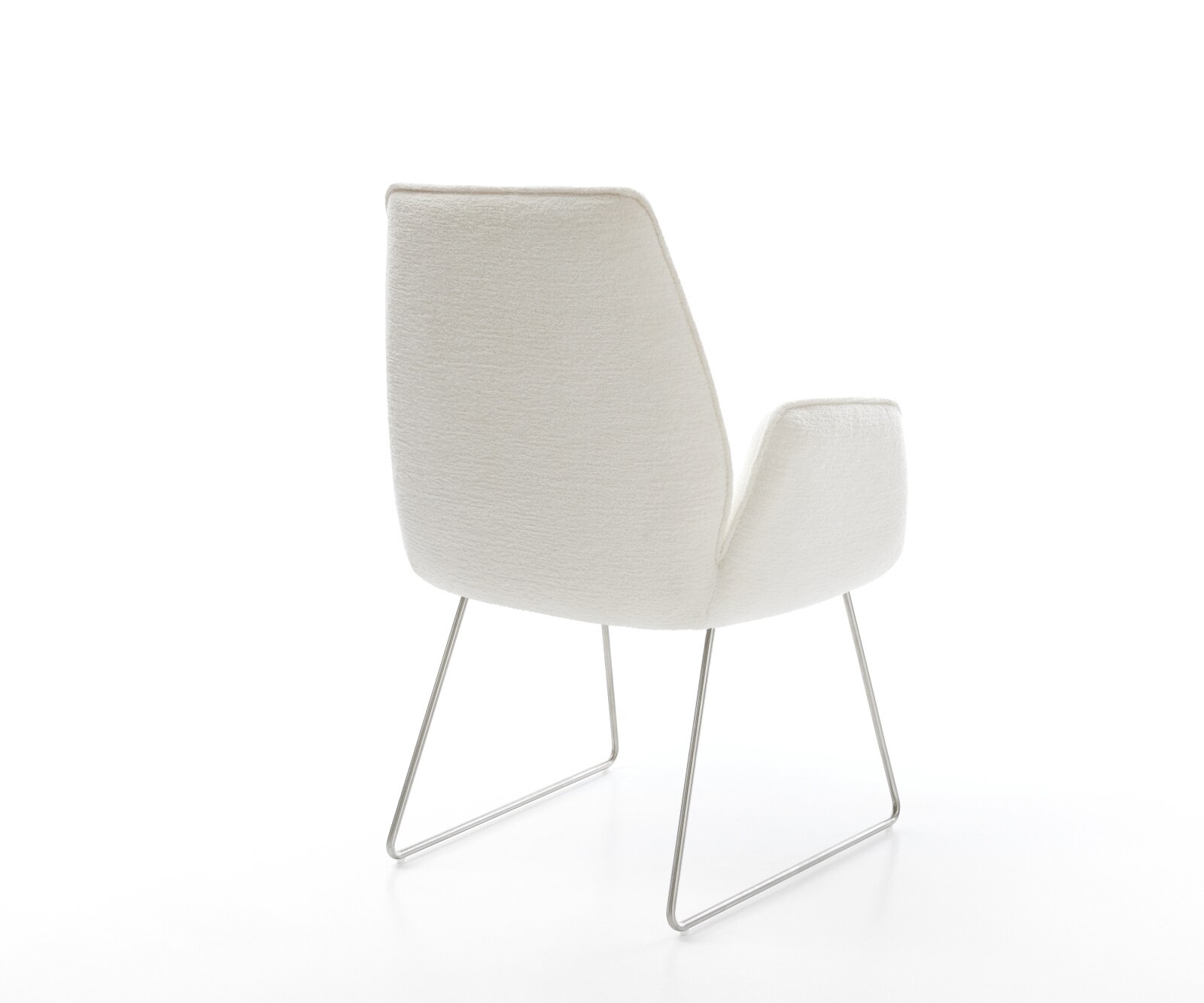 Chaise-de-salle-à-manger Zoa-Flex bouclé doux beige pied trapèze acier inoxydable resorts ensachés 5