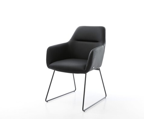 Chaise-de-salle-à-manger Pejo-Flex cuir de vache noir pied trapèze noir ressorts ensachés