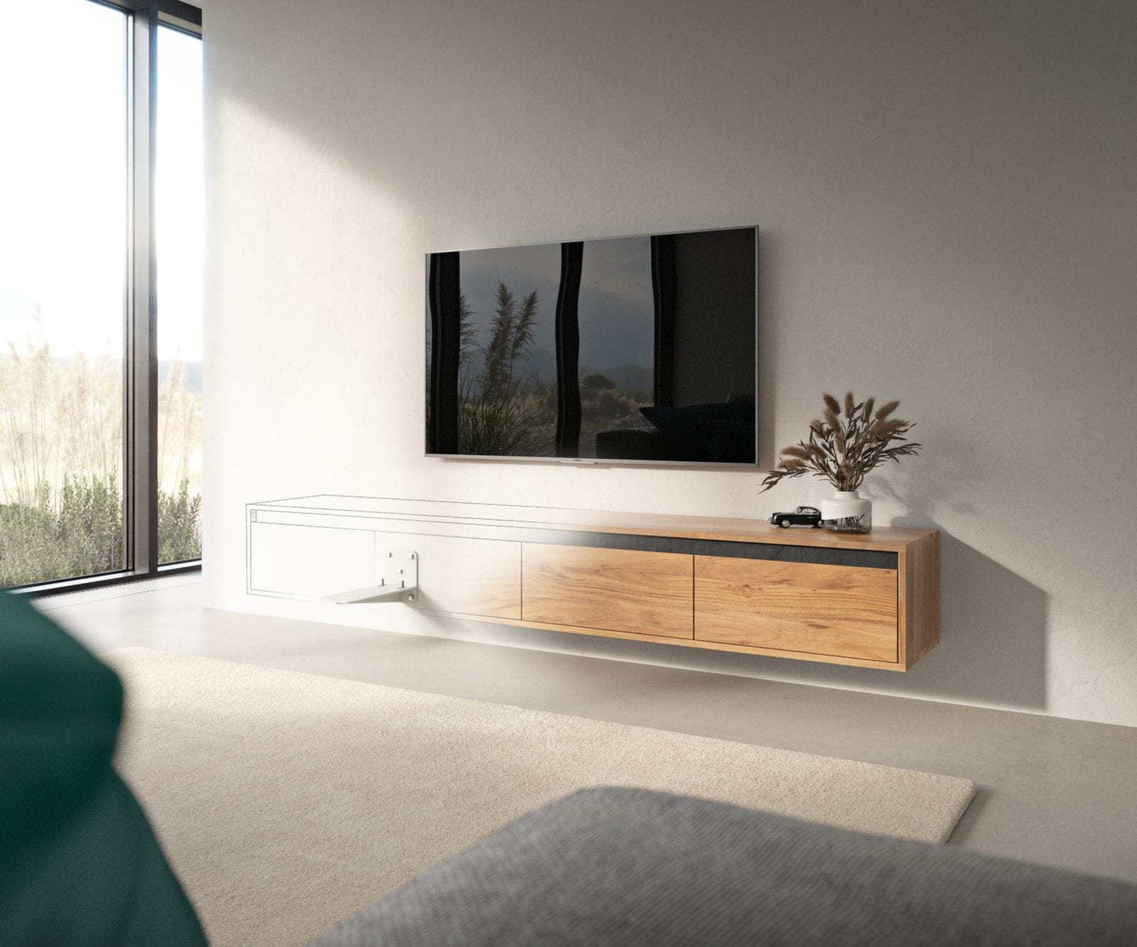 Fixation murale buffets bas set de 2 tables-TV flottantes  Fixation murale buffets bas set de 2 tables-TV flottantes