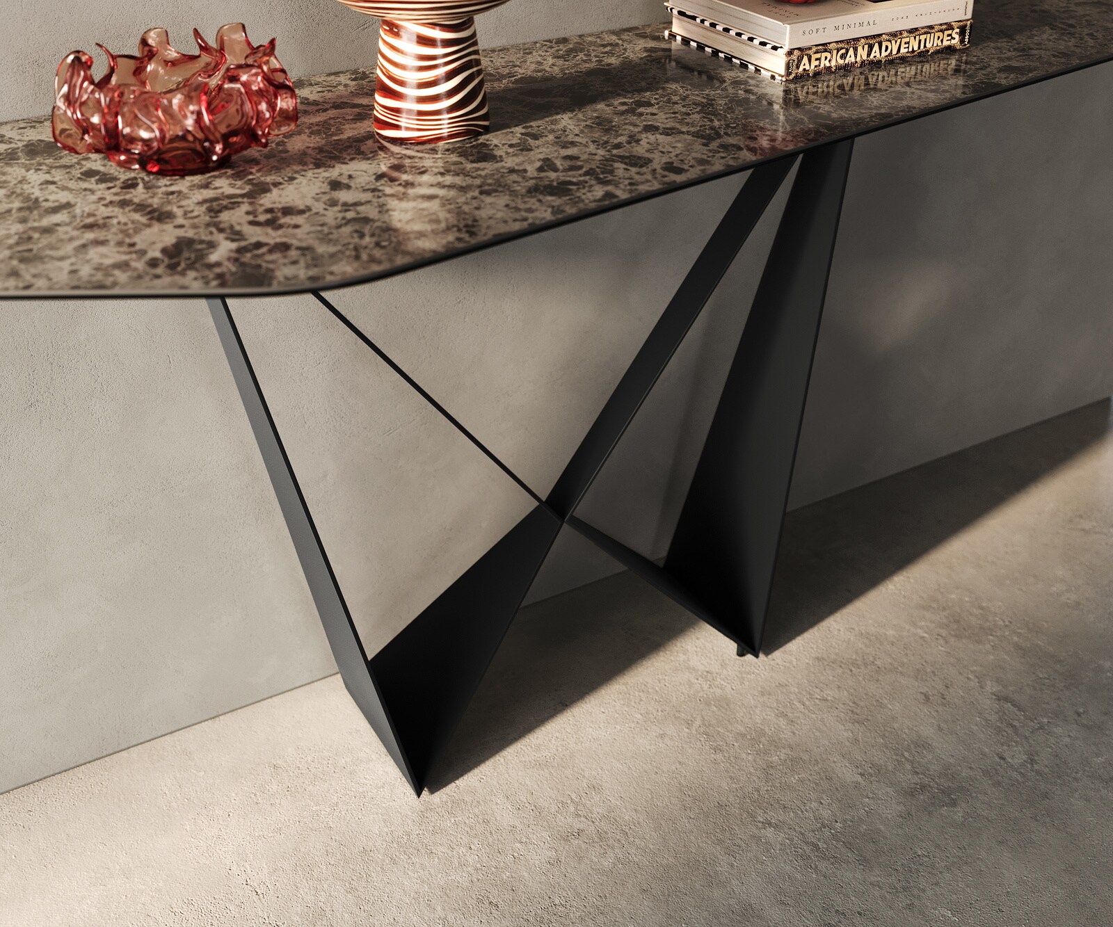 Console Edge Polygonal 180x50 cm Céramique Emperador Extra Lucidato Dunkelbraun Spios Métal Noir 6