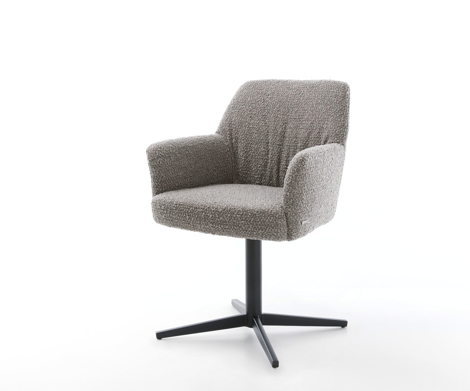 Chaise-pivotante Xana-Flex avec accoudoirs bouclé gris argenté pied de chaise 4 branches noir pivotement sur 360° ressorts ensachés
