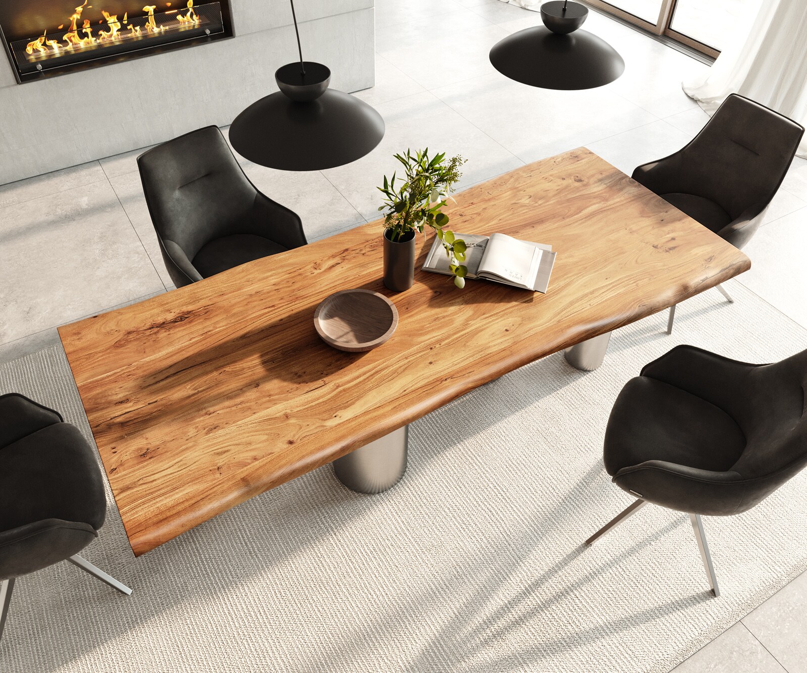 Table à manger Edge 240x100 Acacia Nature Pilier Acier inoxydable brossé Live-Edge 4