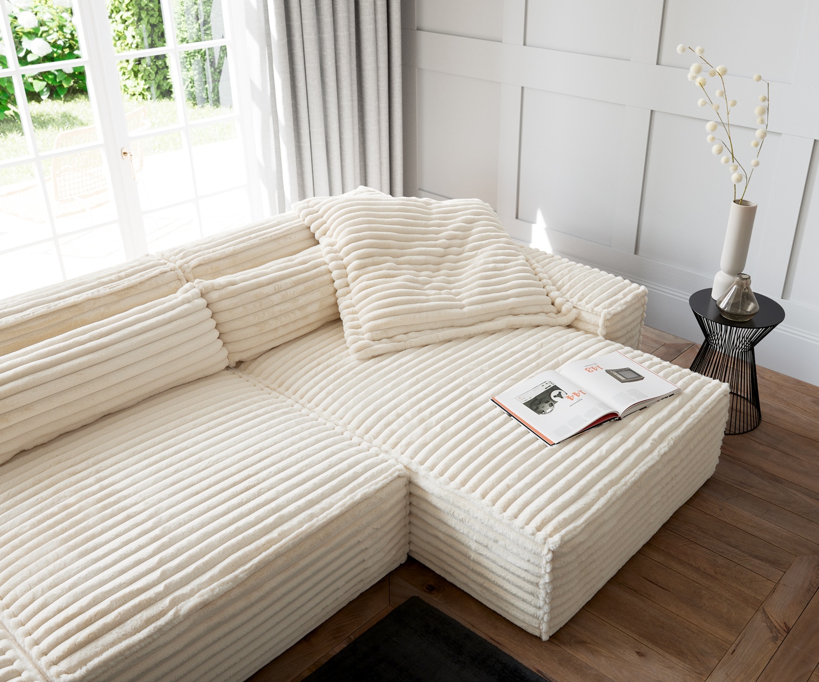 Canapé d'angle Sirpio XL 370x170 cm velours côtelé Beige Recamière variable 5 Canapé d'angle Sirpio XL 370x170 cm velours côtelé Beige Recamière variable 5