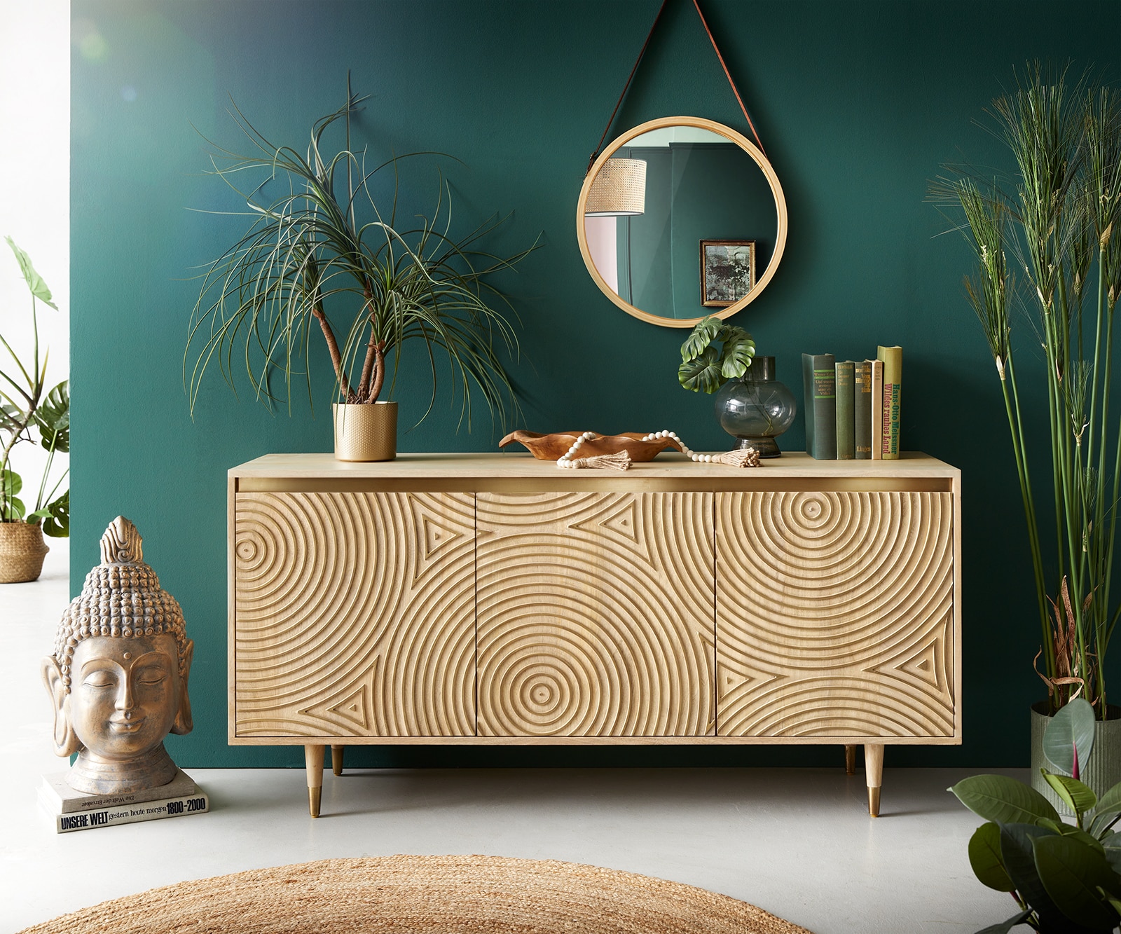 Buffet Budaya 150cm manguier Naturel 3 portes pieds coniques 1 Buffet Budaya 150cm manguier Naturel 3 portes pieds coniques 1
