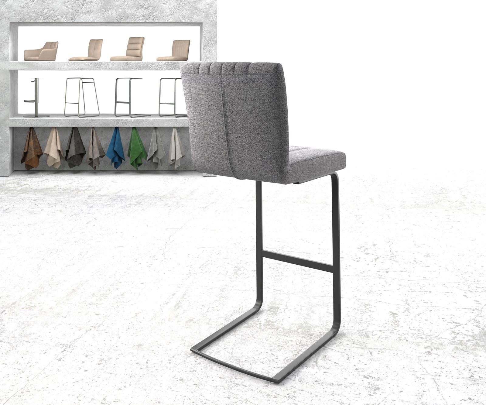 Chaise-de-bar Luiga-Flex tissu texturé gris clair chaise cantilever métal plat 2 Chaise-de-bar Luiga-Flex tissu texturé gris clair chaise cantilever métal plat 2