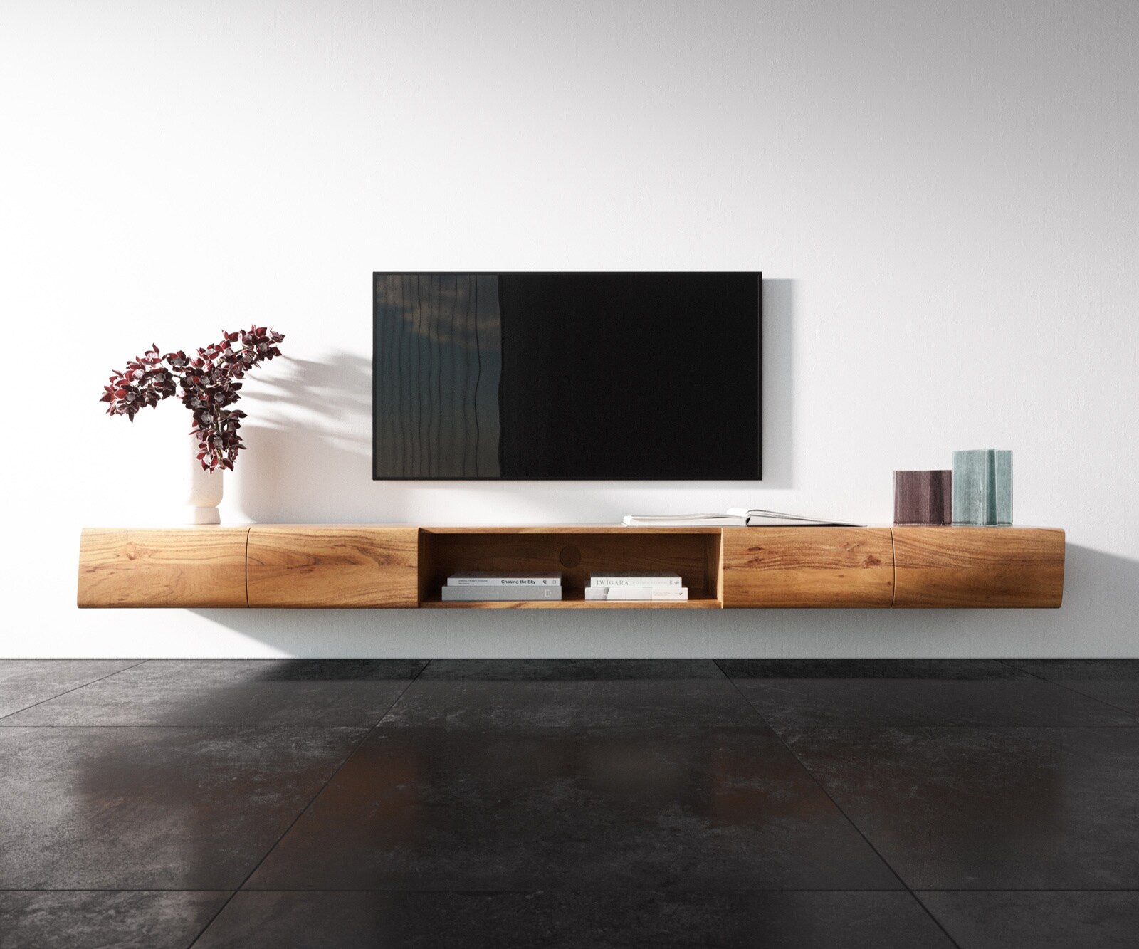 Meuble TV New Live-Edge 240 cm acacia naturel 4 portes 1 compartiment ouvert 3