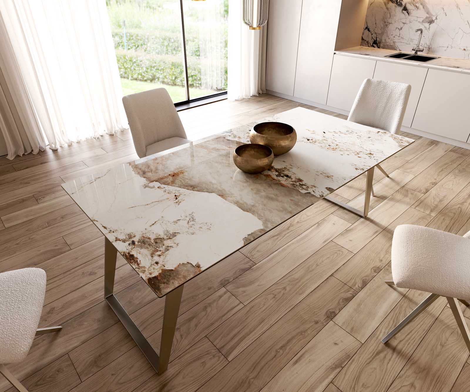 Table à manger Edge 200x100 céramique Minas mélange blanc-beige acier inoxydable incliné 5 Table à manger Edge 200x100 céramique Minas mélange blanc-beige acier inoxydable incliné 5