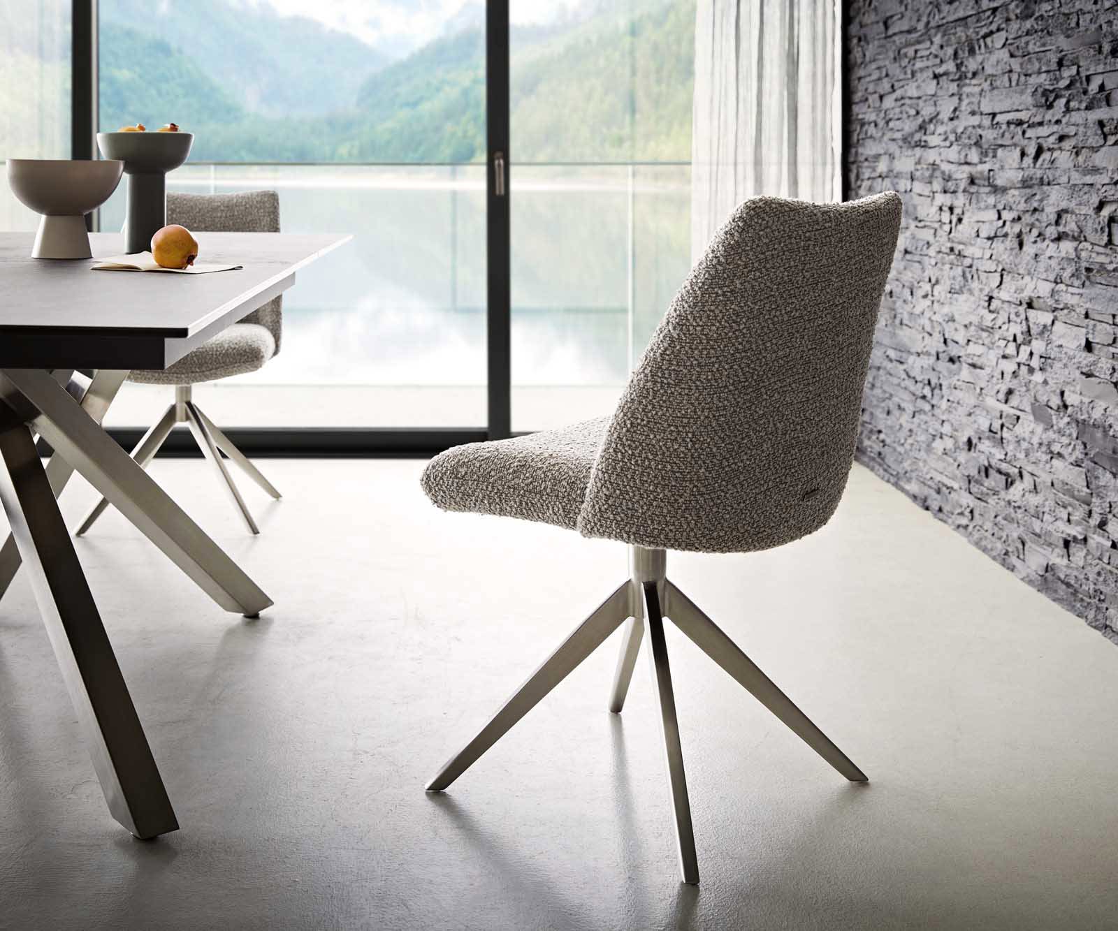 Chaise-pivotante Elso-Flex bouclé gris argenté pied croisé large acier inoxydable brossé pivotement sur 360° ressorts ensachés 4 Chaise-pivotante Elso-Flex bouclé gris argenté pied croisé large acier inoxydable brossé pivotement sur 360° ressorts ensachés 4