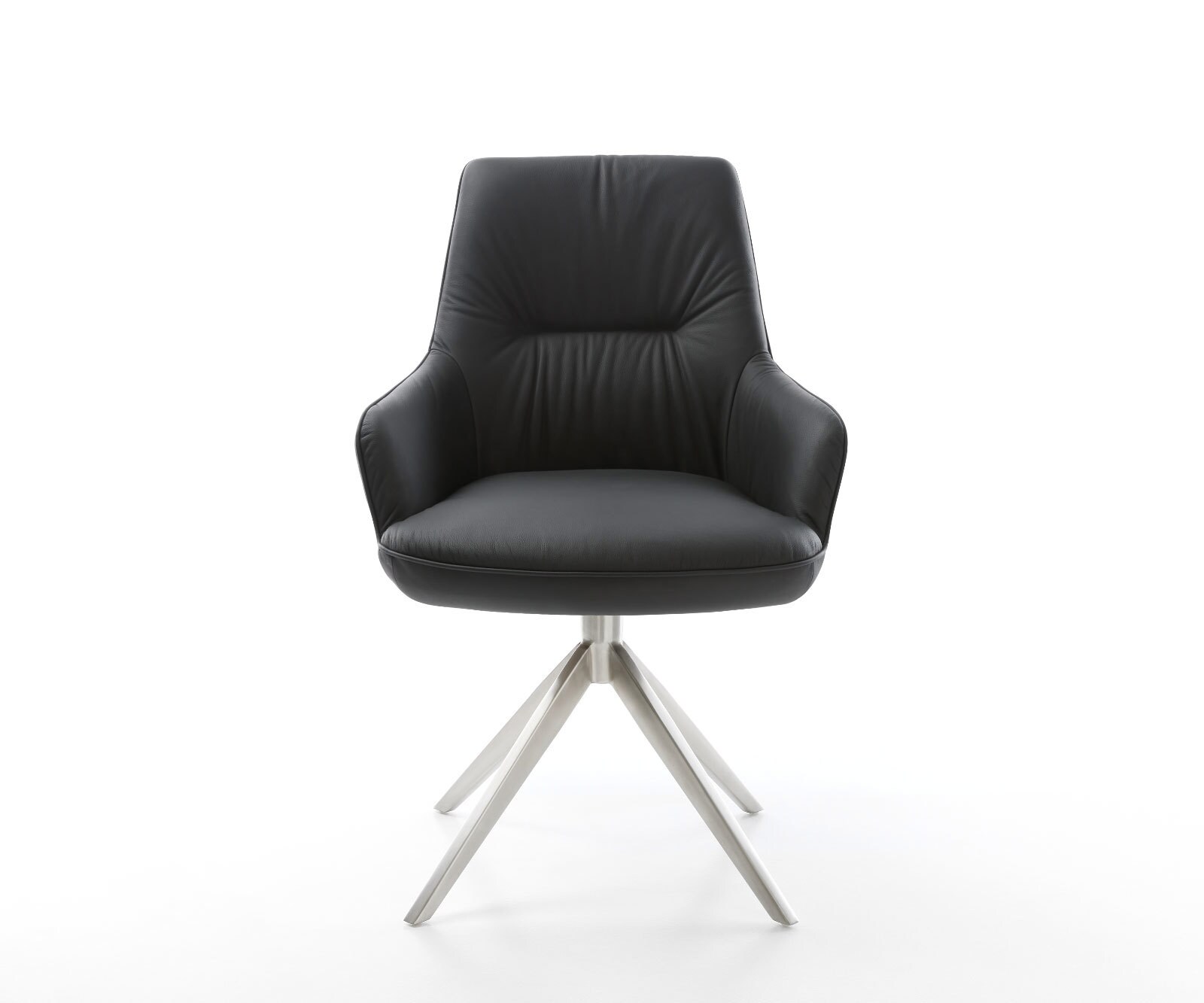 Chaise-pivotante Zelia-Flex cuir de vache noir pied croisé large acier inoxydable brossé pivotement sur 360° fonction bascule ressorts ensachés 1