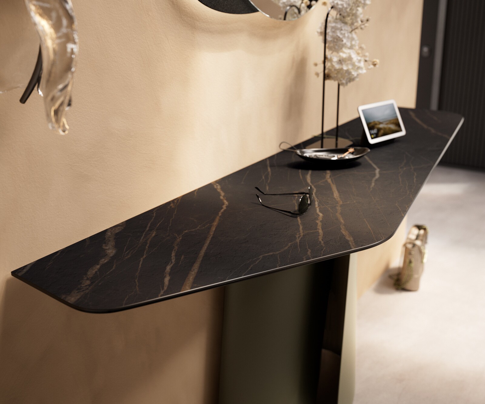 Console Edge Polygonal 180x50 cm Céramique Laminam® Noir Desir Braun Livos Métal Effektfinish Titan 5