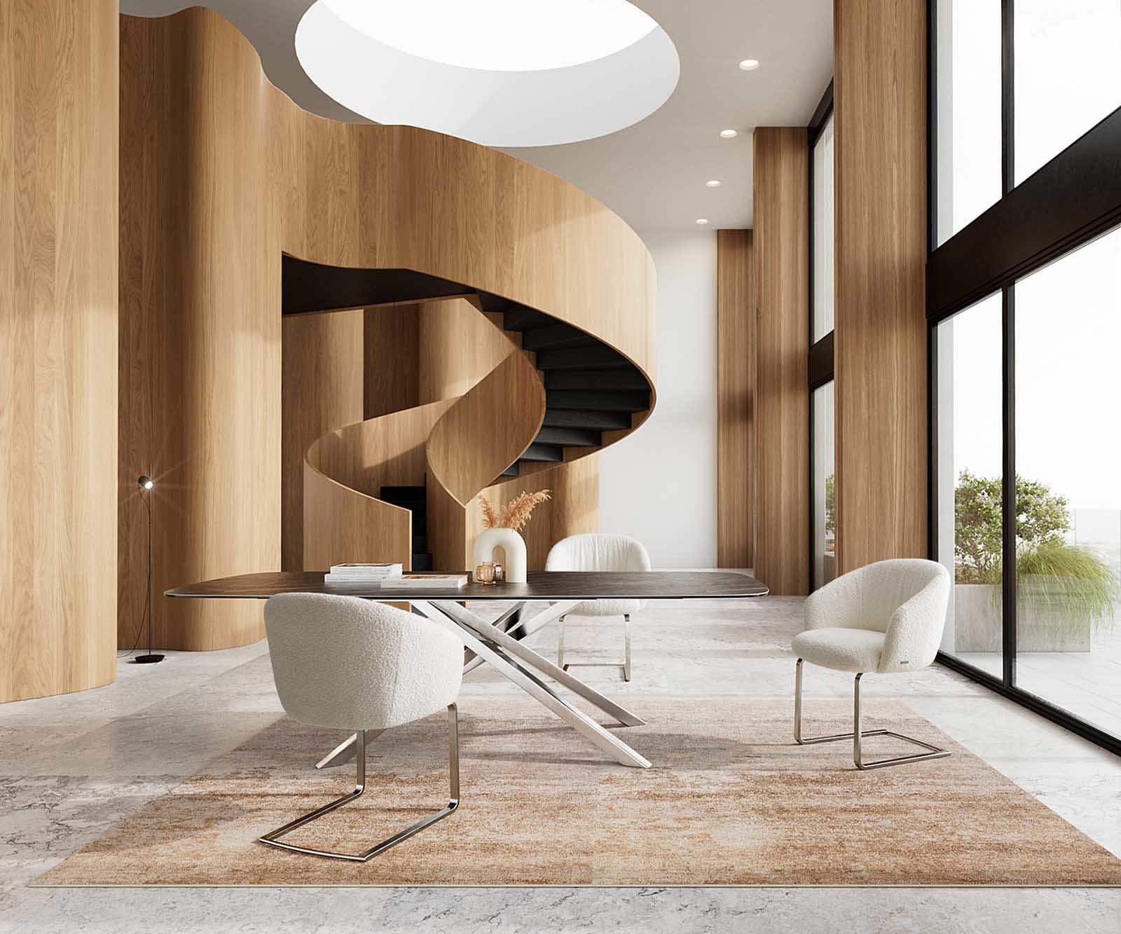 Cantilever Caja-Flex avec accoudoirs bouclé blanc pied cantilever plat acier inoxydable brossé ressorts ensachés 5 Cantilever Caja-Flex avec accoudoirs bouclé blanc pied cantilever plat acier inoxydable brossé ressorts ensachés 5