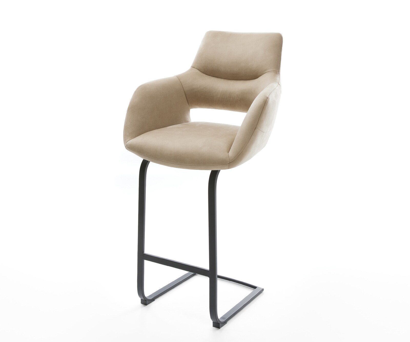 Chaise-de-bar Yago-Flex Microfibre Beige Vintage Pied cantilever plat noir Noir Ressort ensaché