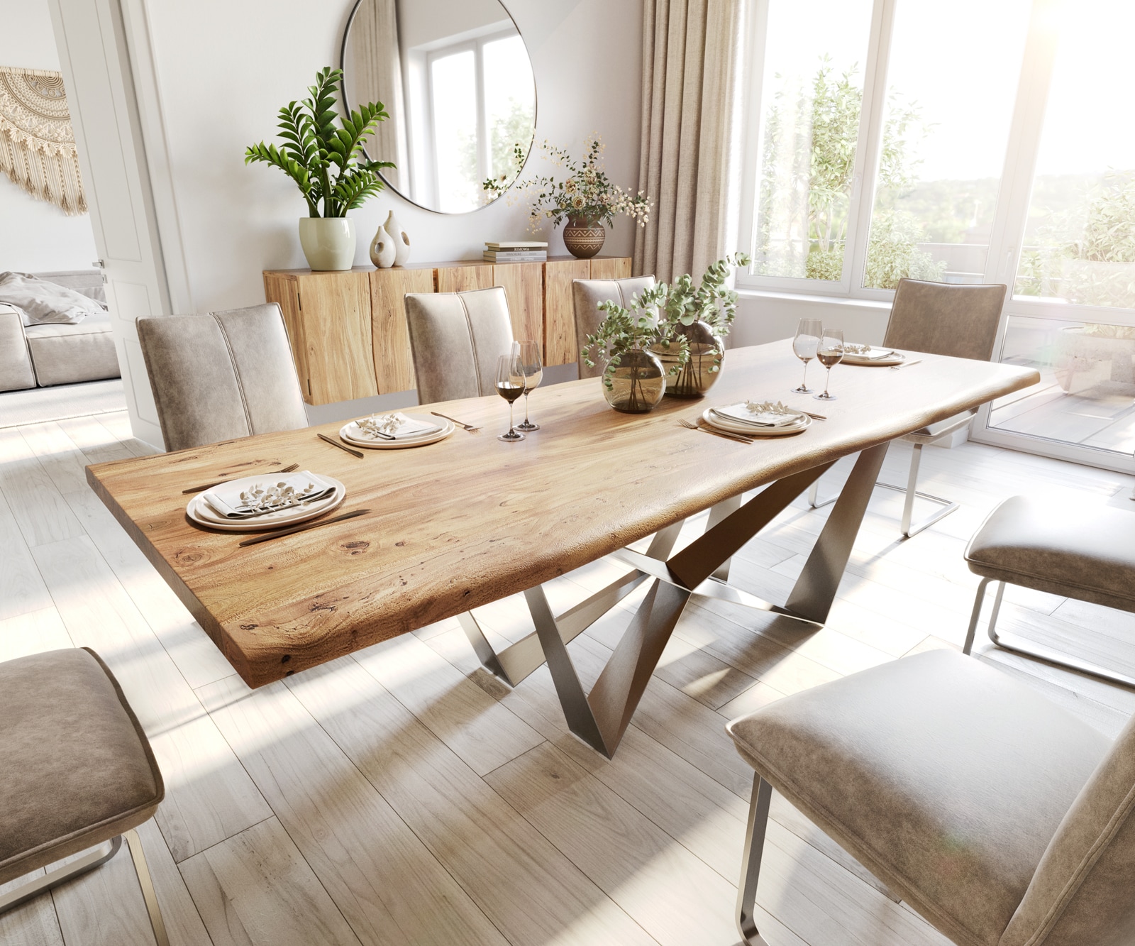 Table à manger Edge 260x100 Acacia Naturel Spider Acier Plat Acier Inoxydable Live-Edge Table à manger Edge 260x100 Acacia Naturel Spider Acier Plat Acier Inoxydable Live-Edge