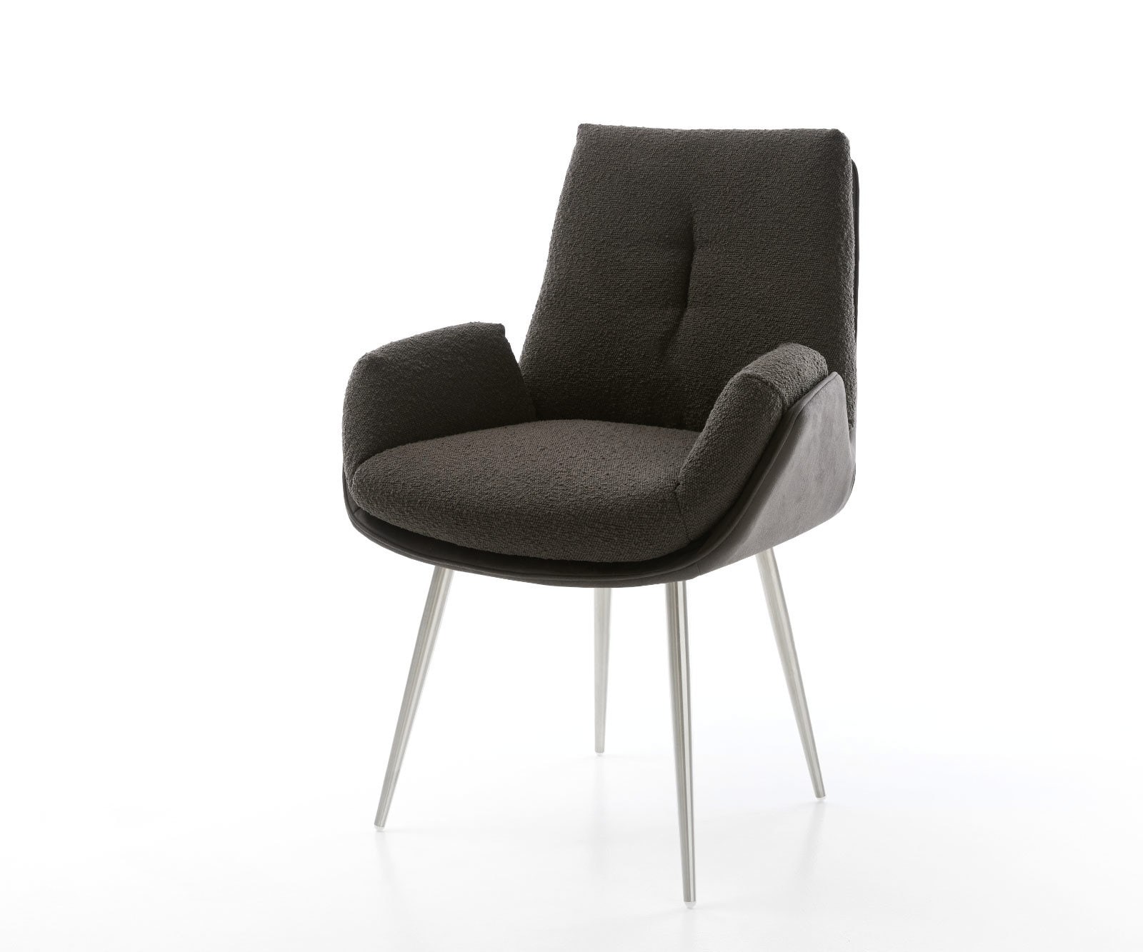 Chaise-de-salle-à-manger Clea-Flex tissu mixte noir 4 pieds coniques acier inoxydable brossé Chaise-de-salle-à-manger Clea-Flex tissu mixte noir 4 pieds coniques acier inoxydable brossé