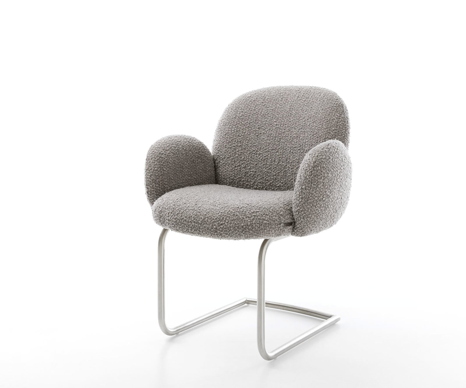 Cantilever Nube-Flex avec accoudoirs bouclé gris argenté pied cantilever rond acier inoxydable brossé ressorts ensachés Cantilever Nube-Flex avec accoudoirs bouclé gris argenté pied cantilever rond acier inoxydable brossé ressorts ensachés