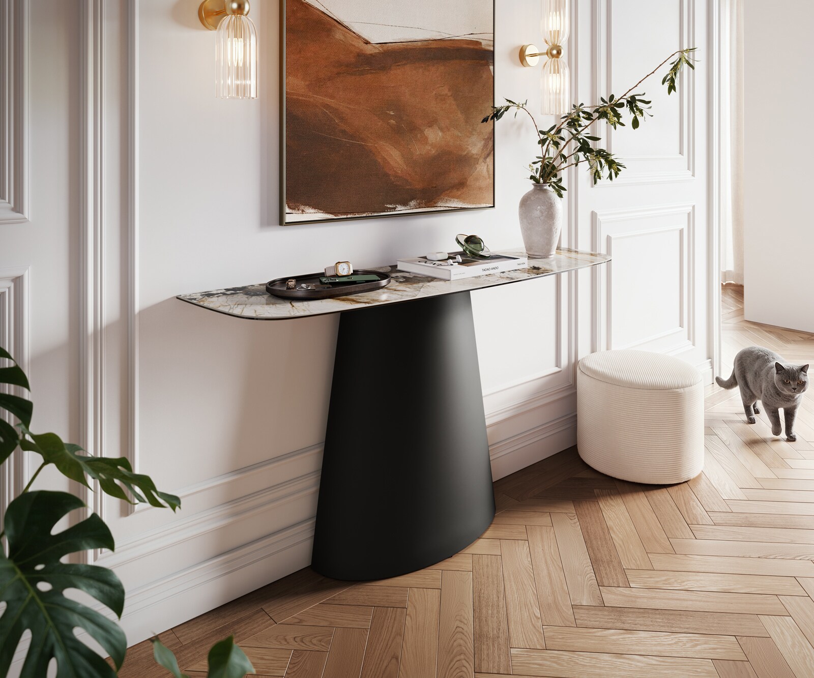Console Edge forme bateau 140x40 cm Céramique Patagonia Poliert Conos Métal Noir 1